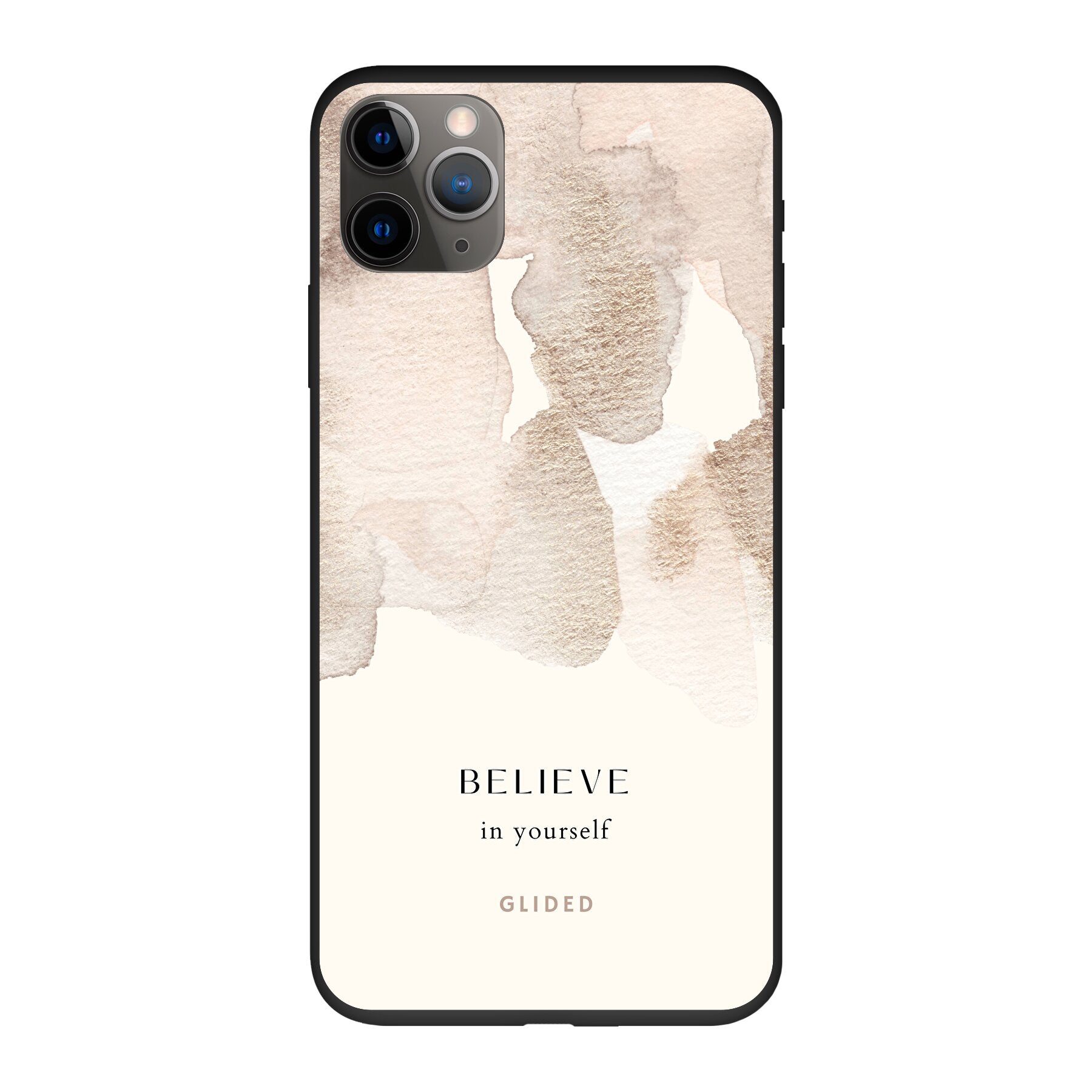 iPhone 11 Pro Hülle mit Aquarellfarben und der inspirierenden Botschaft 'Believe in Yourself', idealer Schutz und motivierendes Design.