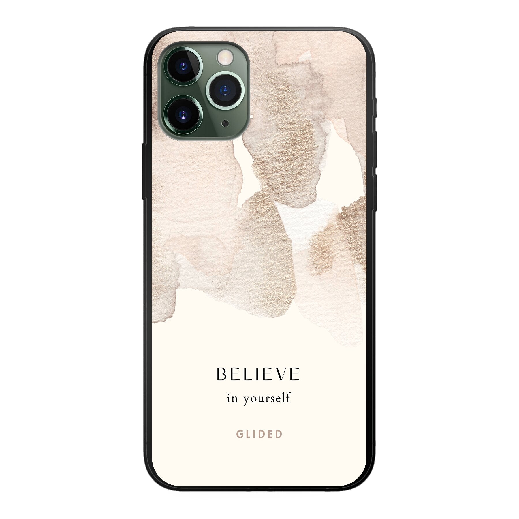 iPhone 11 Pro Hülle mit Aquarellfarben und der inspirierenden Botschaft 'Believe in Yourself', idealer Schutz und motivierendes Design.