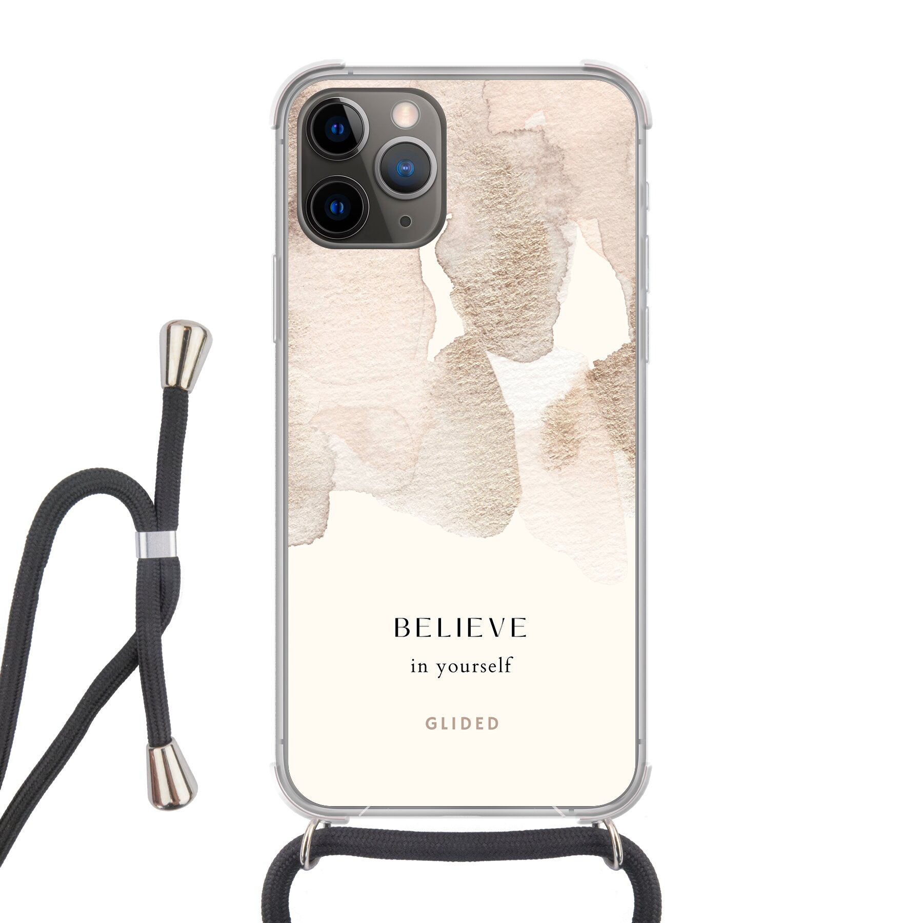 iPhone 11 Pro Hülle mit Aquarellfarben und der inspirierenden Botschaft 'Believe in Yourself', idealer Schutz und motivierendes Design.