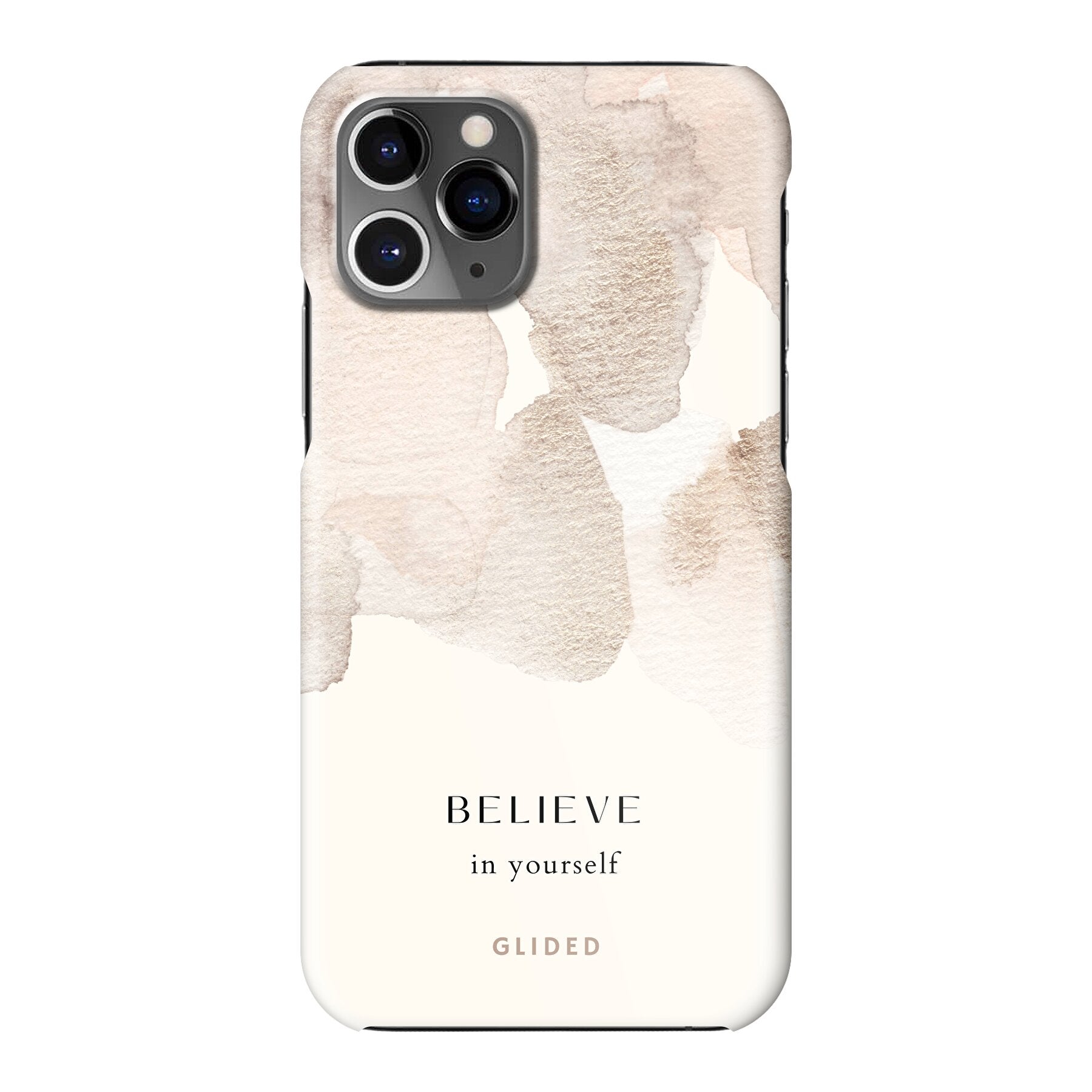 iPhone 11 Pro Hülle mit Aquarellfarben und der inspirierenden Botschaft 'Believe in Yourself', idealer Schutz und motivierendes Design.