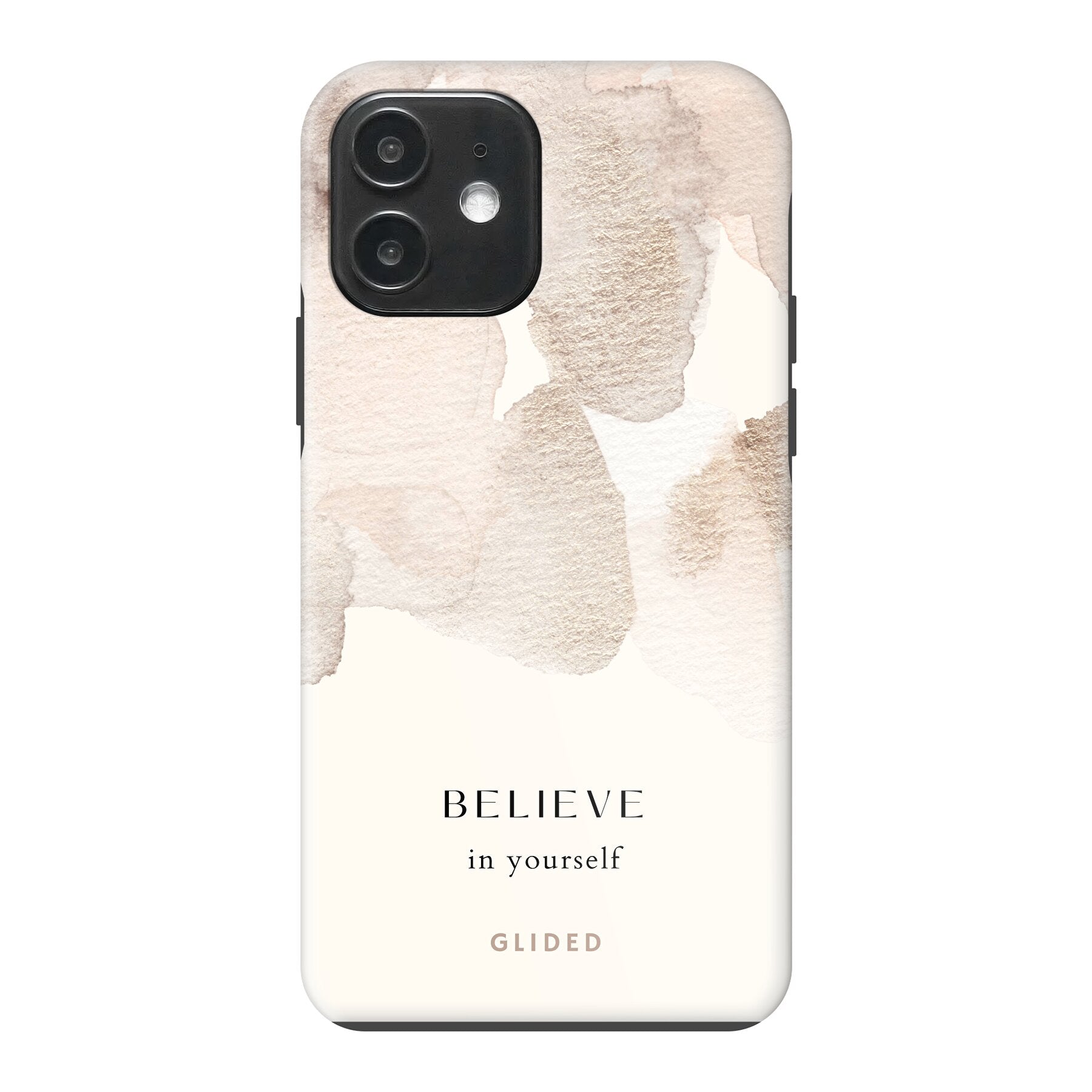 iPhone 12 Pro Hülle mit Aquarellfarben und inspirierender Botschaft 'Believe in Yourself', idealer Schutz und stilvolles Design.