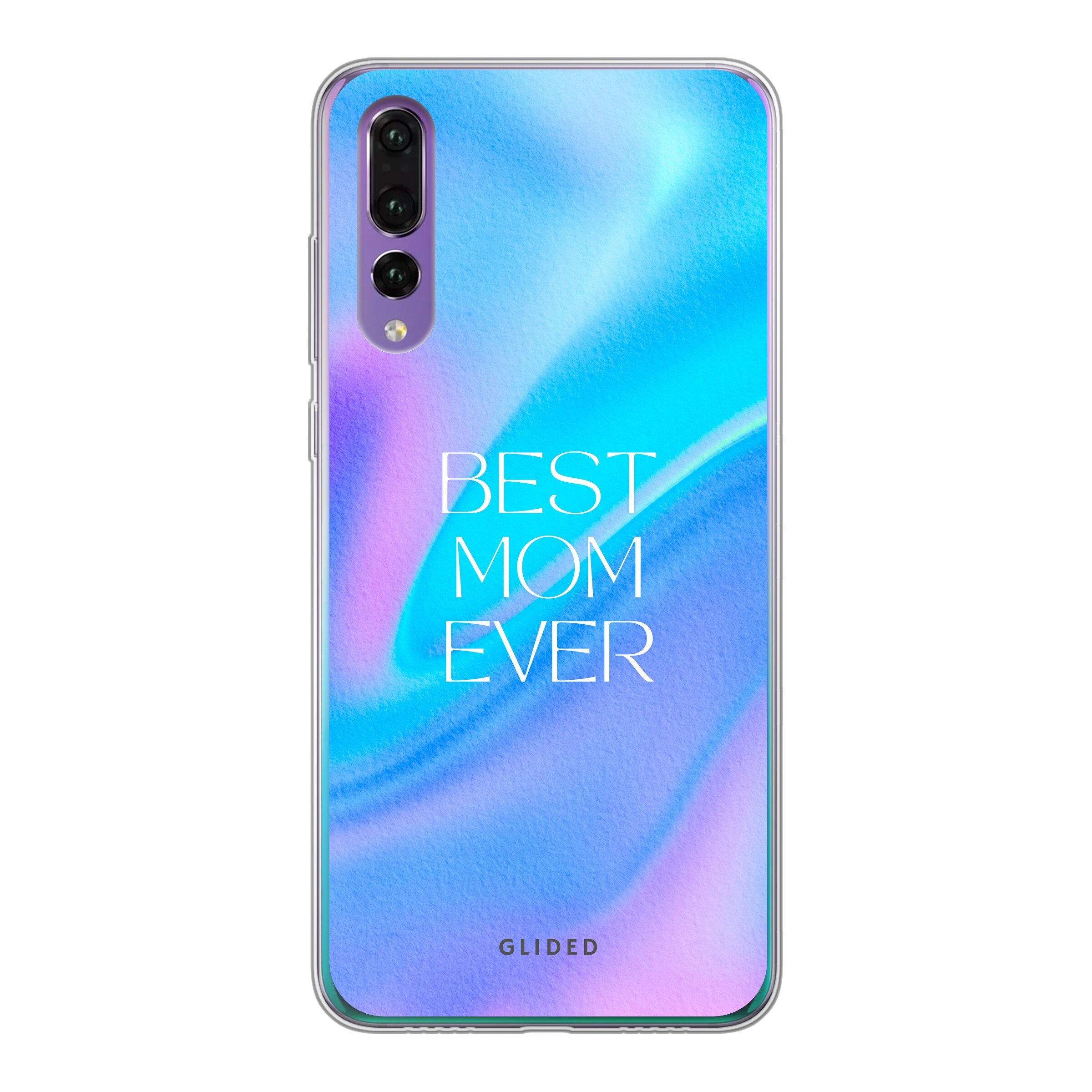 Huawei P30 Handyhülle mit dem Design 'Best Mom', verziert mit zarten Blumen und liebevollen Details, die die Stärke und Fürsorge von Müttern symbolisieren.