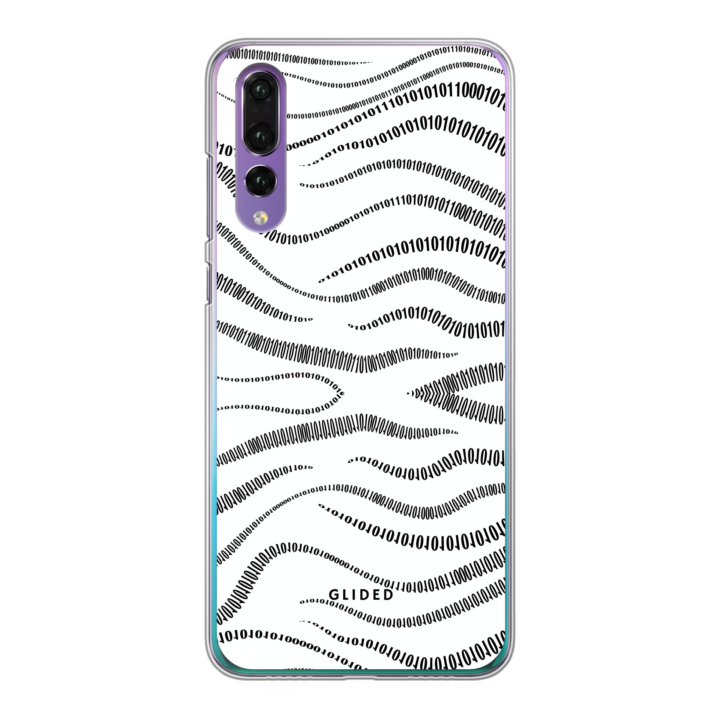 Huawei P30 Handyhülle mit Binary Code Design, bestehend aus 0 und 1 auf weißem Hintergrund, bietet minimalistischen Schutz.