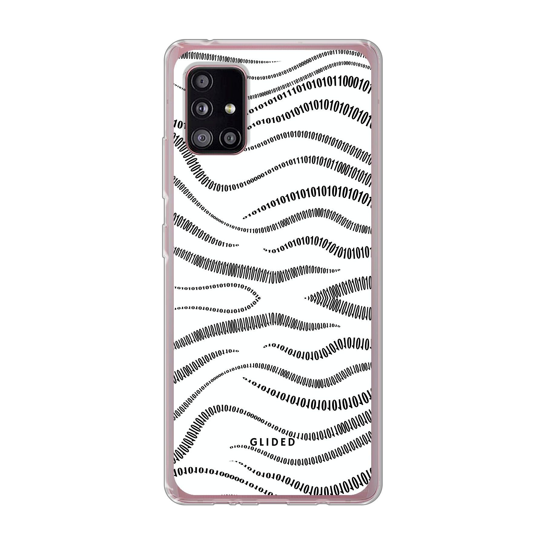 Samsung Galaxy A51 5G Handyhülle mit Binary Code Design, bestehend aus 0 und 1 auf weißem Hintergrund.