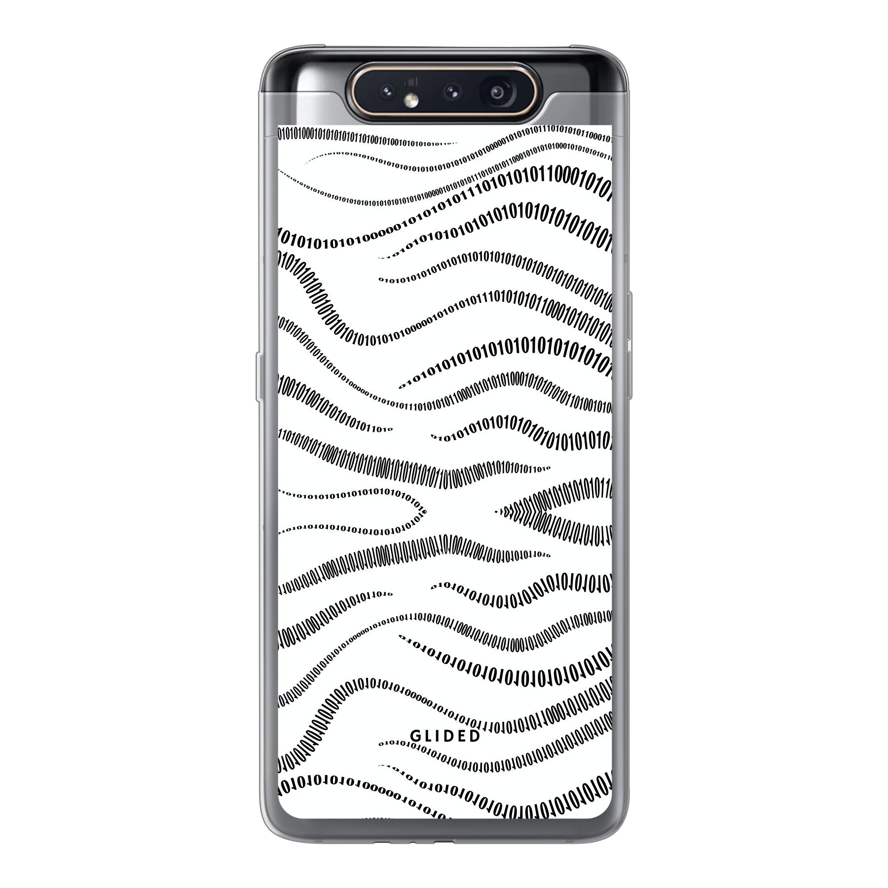 Samsung Galaxy A80 Handyhülle mit Binary Code Design, bestehend aus 0 und 1 auf weißem Hintergrund, bietet minimalistischen Schutz.