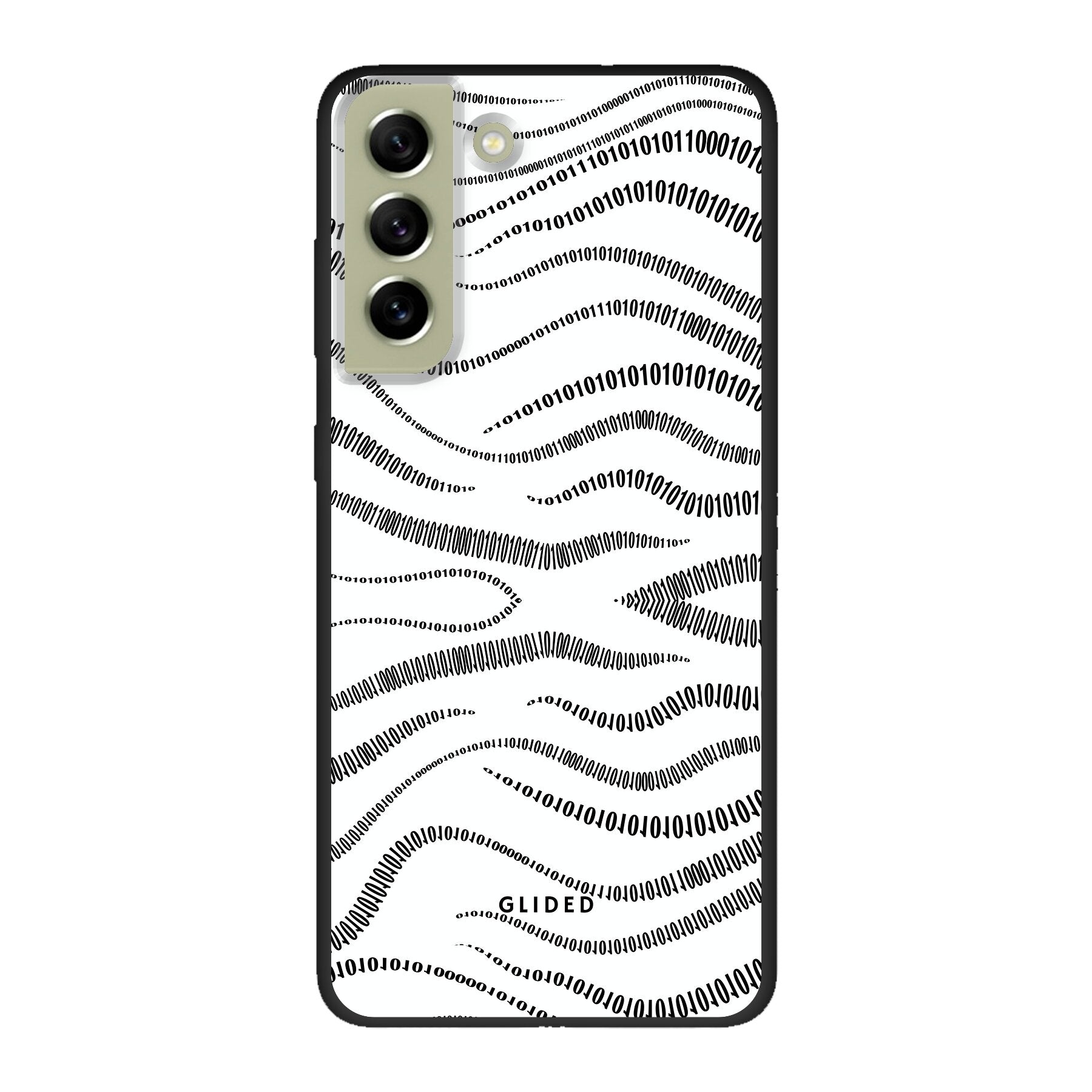 Samsung Galaxy S21 FE Handyhülle mit Binary Code Design, bestehend aus 0 und 1 auf weißem Hintergrund, bietet minimalistischen Schutz.