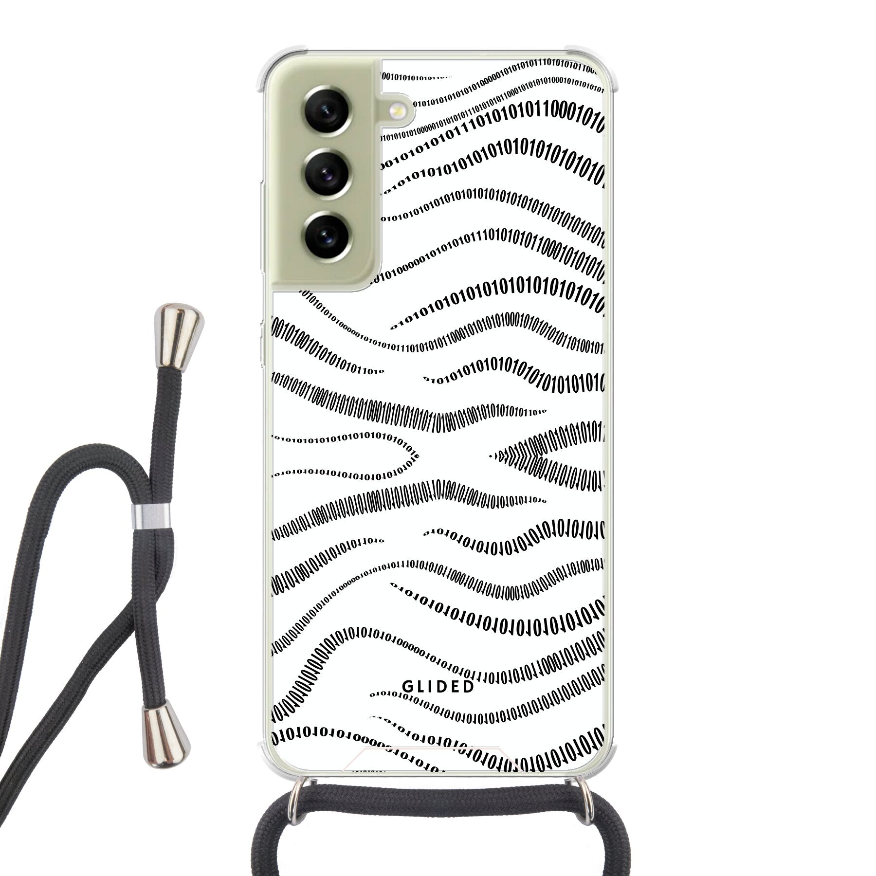 Samsung Galaxy S21 FE Handyhülle mit Binary Code Design, bestehend aus 0 und 1 auf weißem Hintergrund, bietet minimalistischen Schutz.