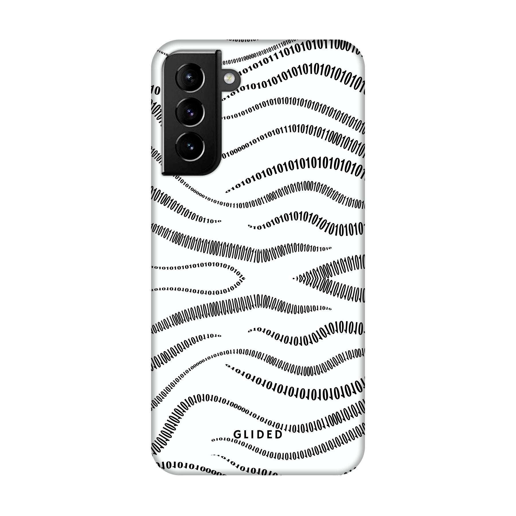 Samsung Galaxy S21 Plus 5G Handyhülle mit Binary Code Design, bestehend aus 0 und 1 auf weißem Hintergrund.