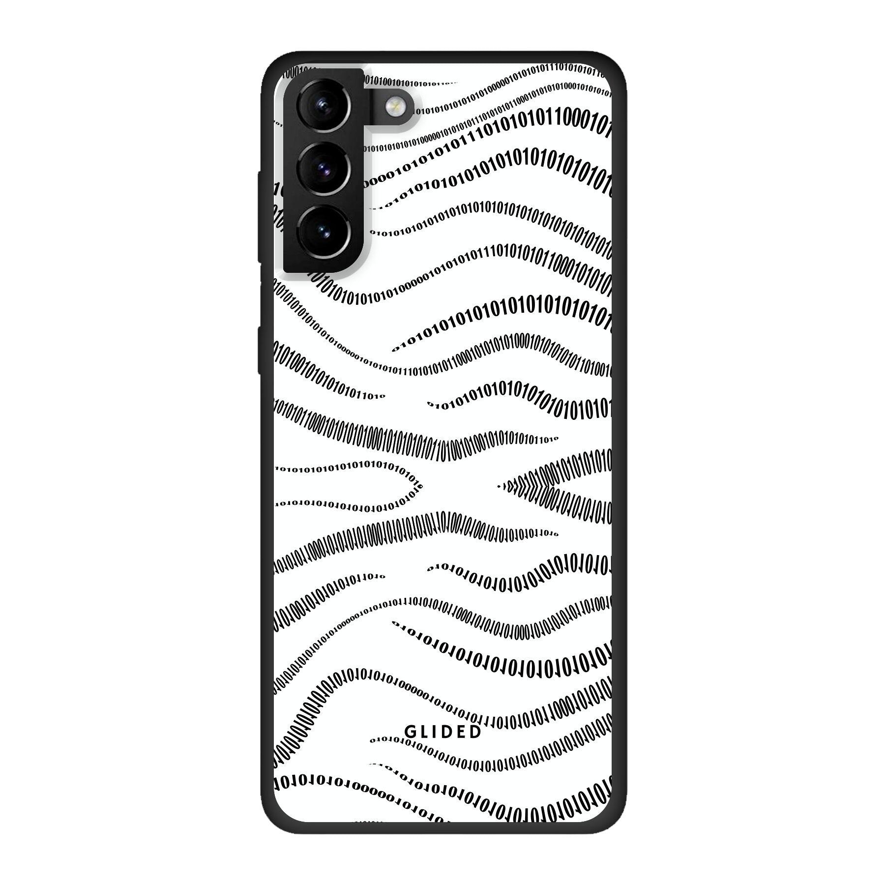 Samsung Galaxy S21 Plus 5G Handyhülle mit Binary Code Design, bestehend aus 0 und 1 auf weißem Hintergrund.