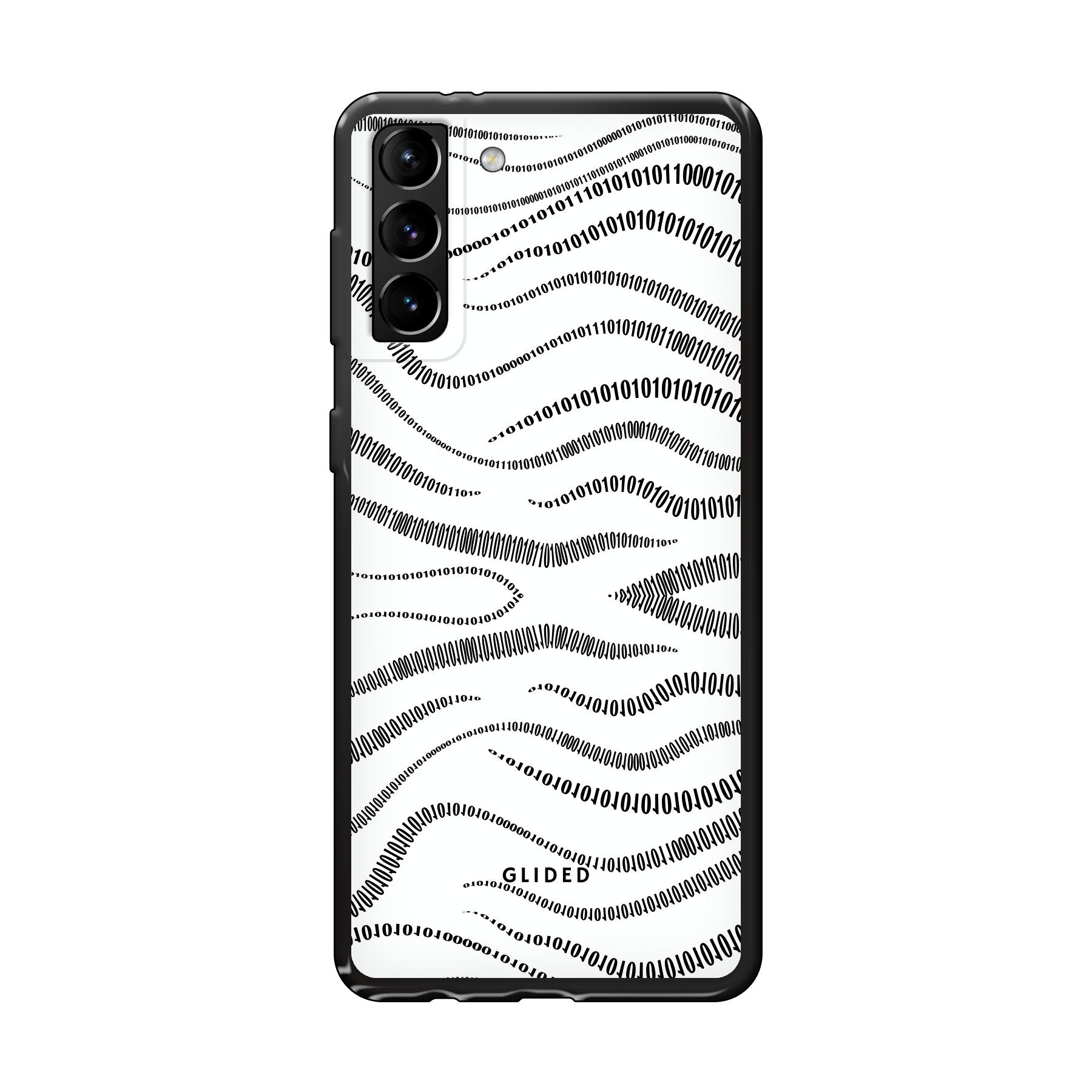 Samsung Galaxy S21 Plus 5G Handyhülle mit Binary Code Design, bestehend aus 0 und 1 auf weißem Hintergrund.