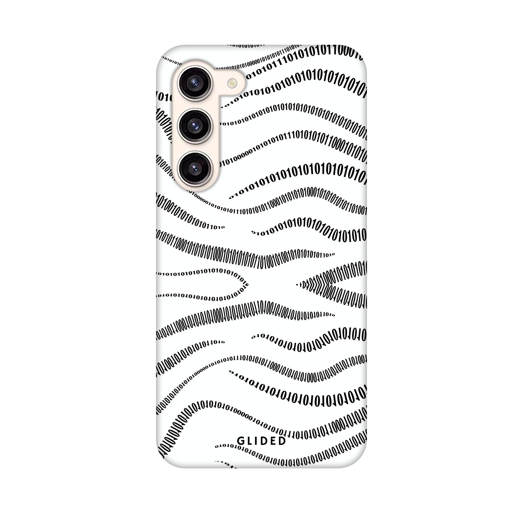 Samsung Galaxy S24 Plus Handyhülle mit Binary Code Design, bestehend aus 0 und 1 auf weißem Hintergrund, bietet minimalistischen Schutz.