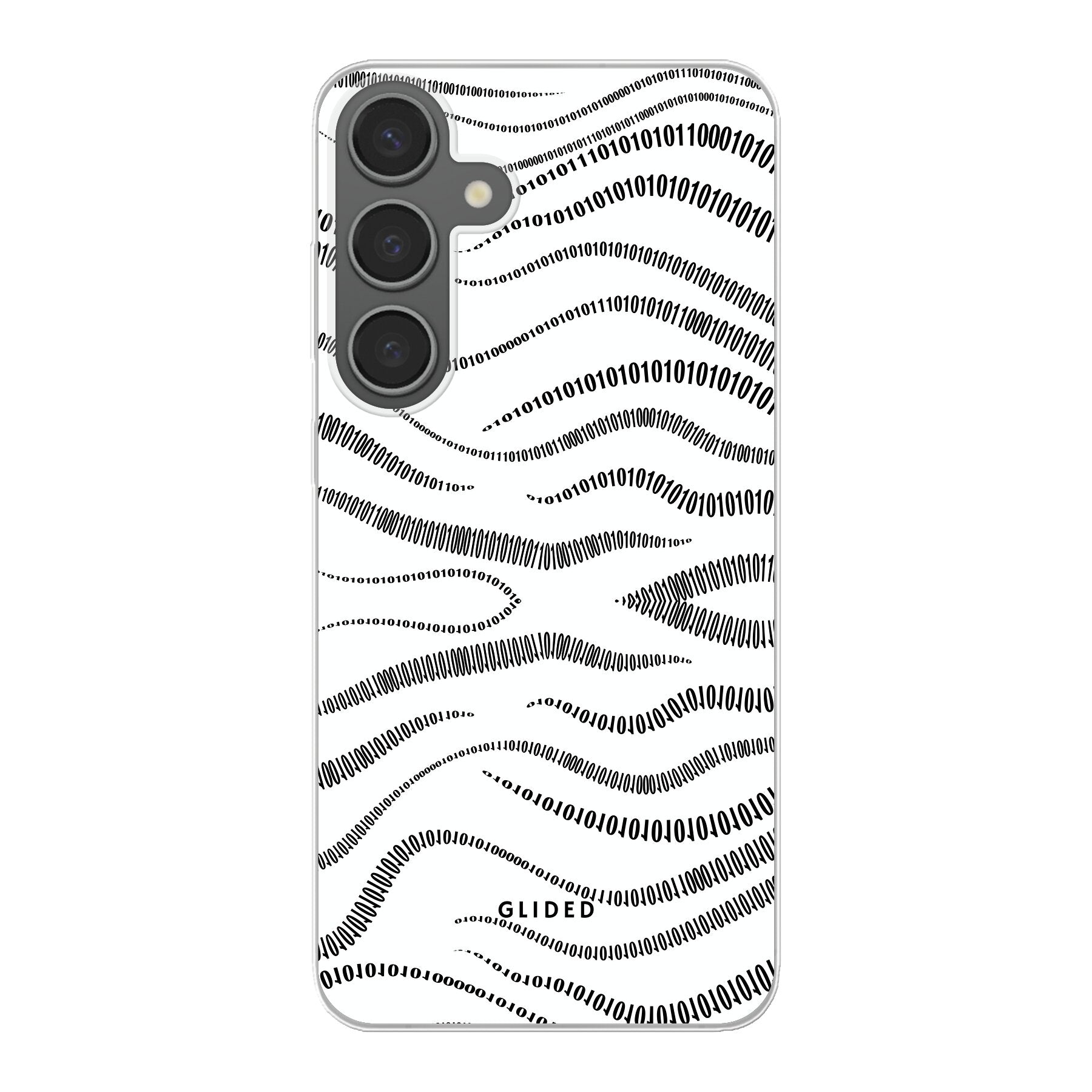 Samsung Galaxy S24 Plus Handyhülle mit Binary Code Design, bestehend aus 0 und 1 auf weißem Hintergrund, bietet minimalistischen Schutz.