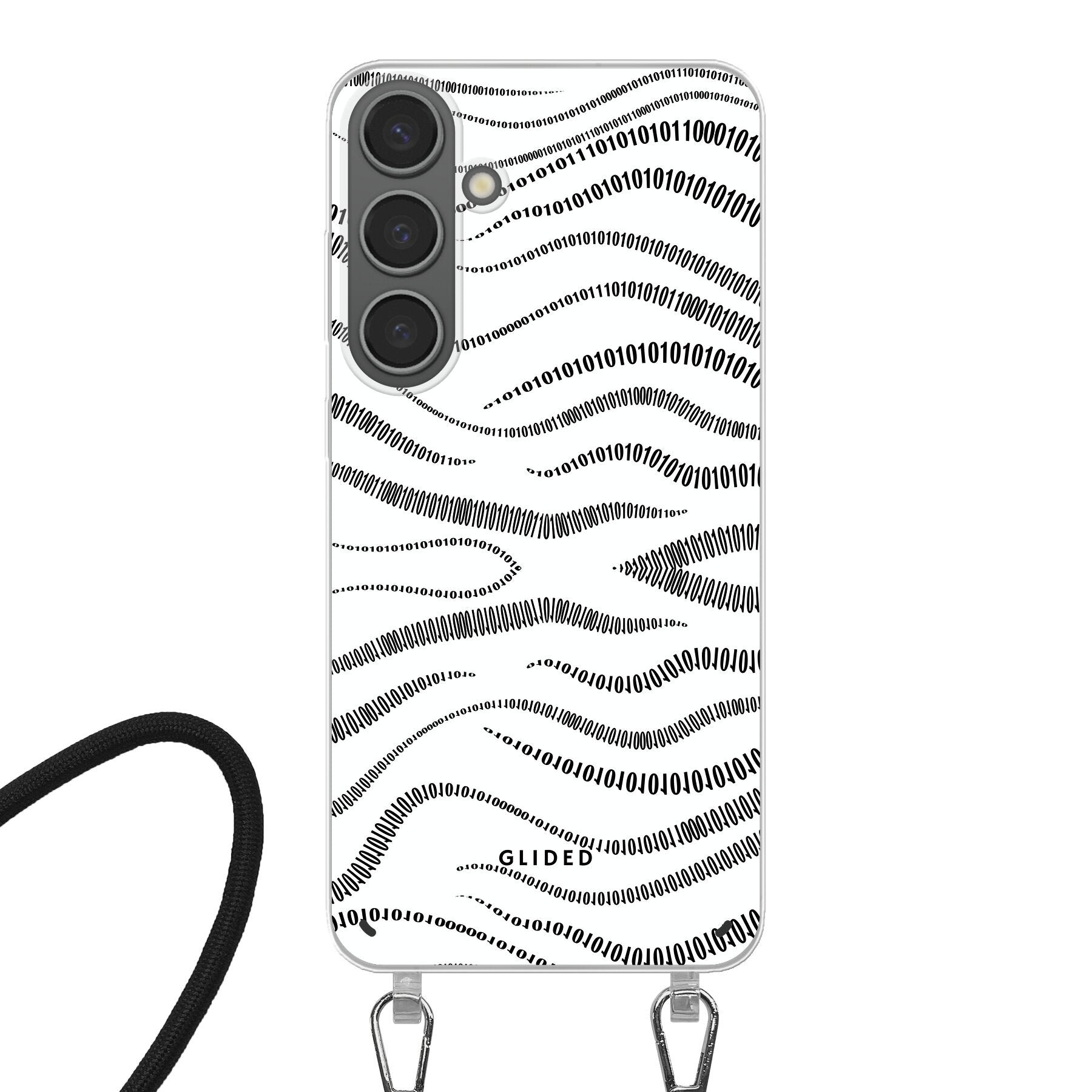 Samsung Galaxy S24 Plus Handyhülle mit Binary Code Design, bestehend aus 0 und 1 auf weißem Hintergrund, bietet minimalistischen Schutz.