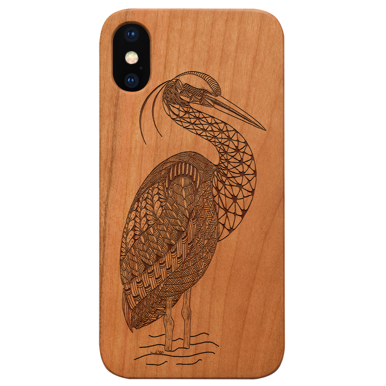 Bird Mandala engraved wooden phone case showcasing intricate design and durable construction.