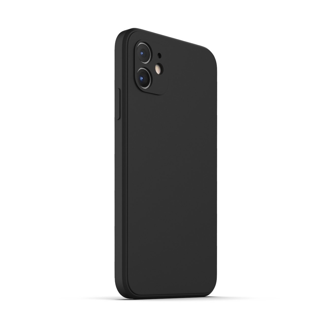 Black iPhone 11 case made from durable Liquid Silicone with soft microfiber lining, showcasing its sleek design and protective features.