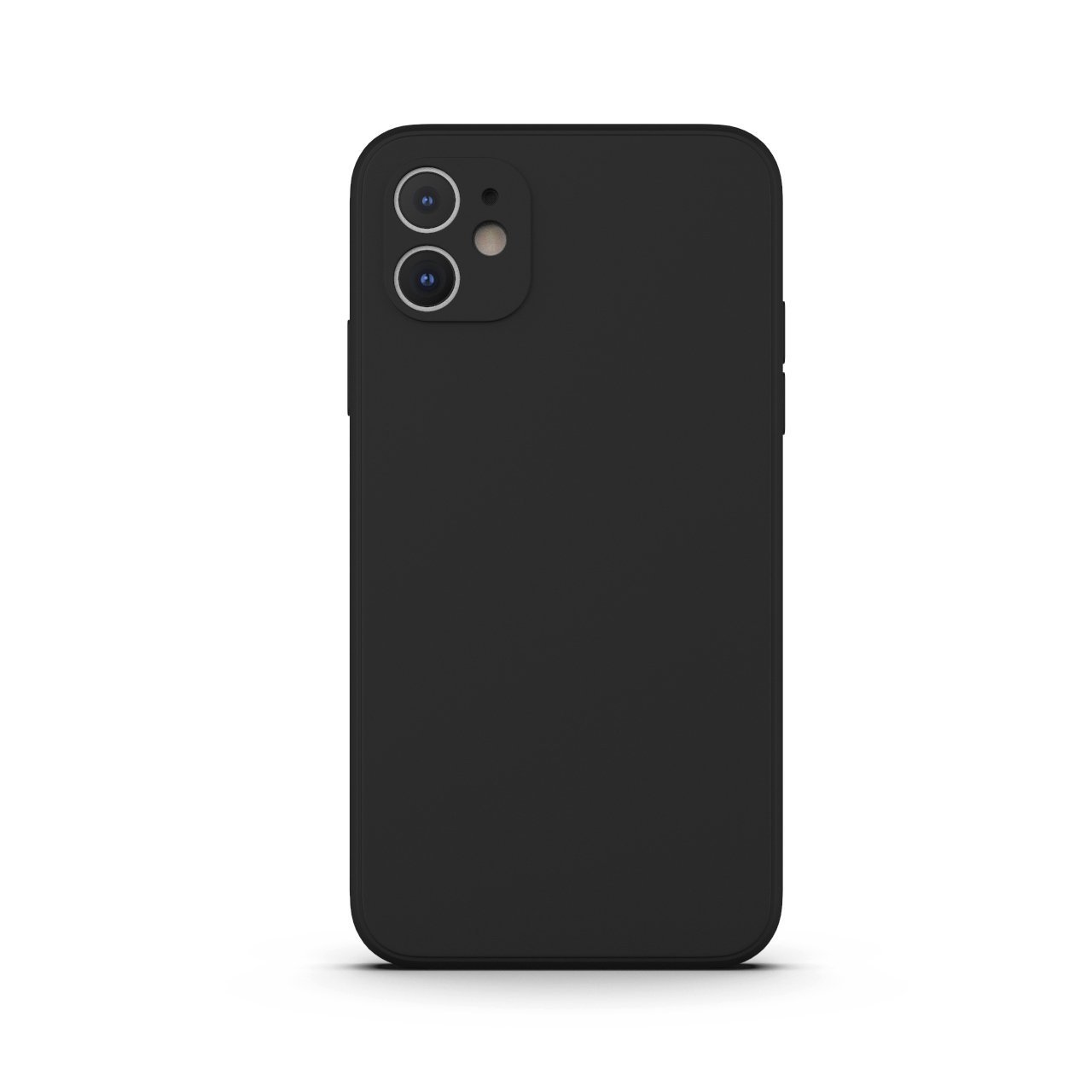 Black iPhone 11 case made from durable Liquid Silicone with soft microfiber lining, showcasing its sleek design and protective features.