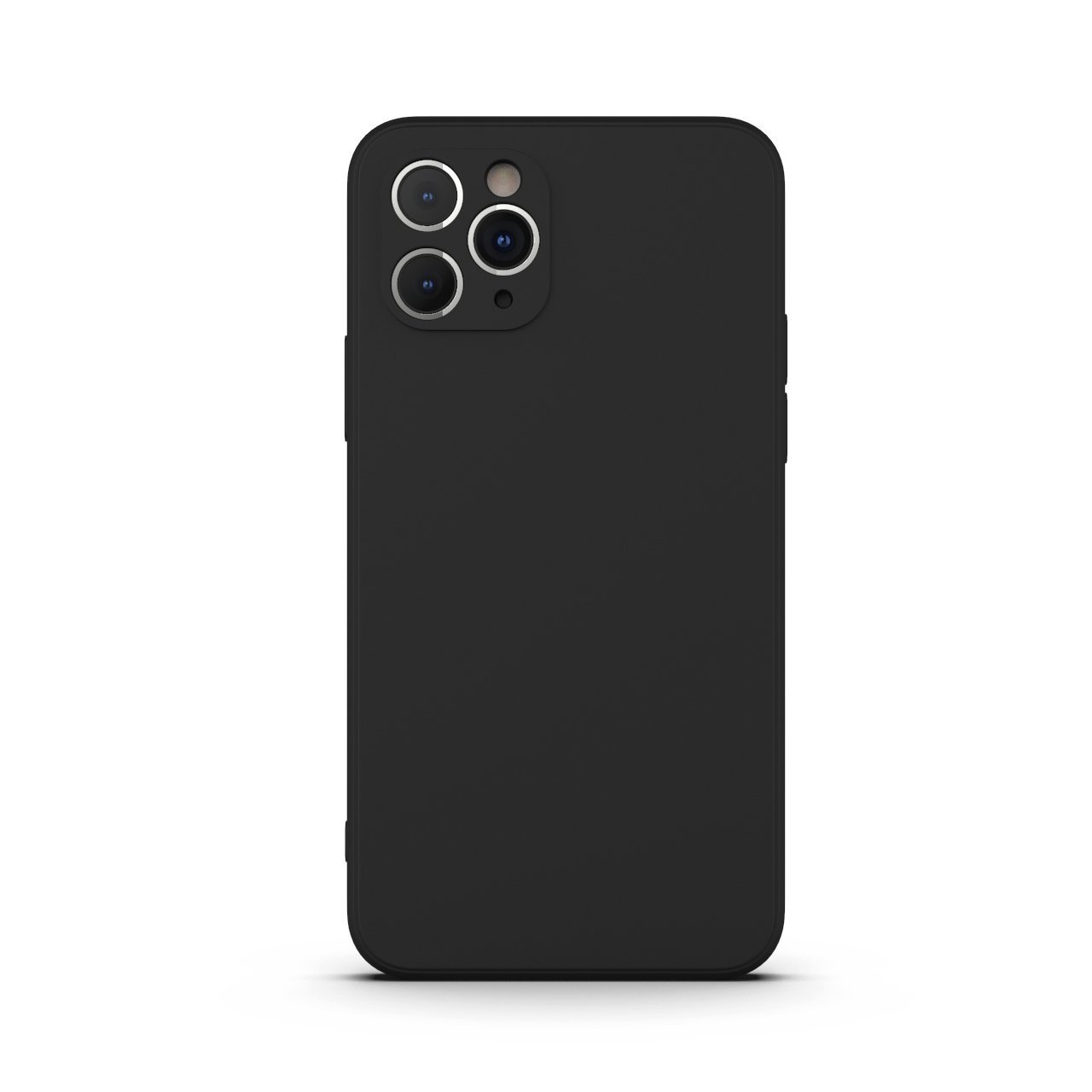 Black iPhone 11 Pro Case made from durable Liquid Silicone with soft microfiber lining, showcasing its sleek design and protective features.