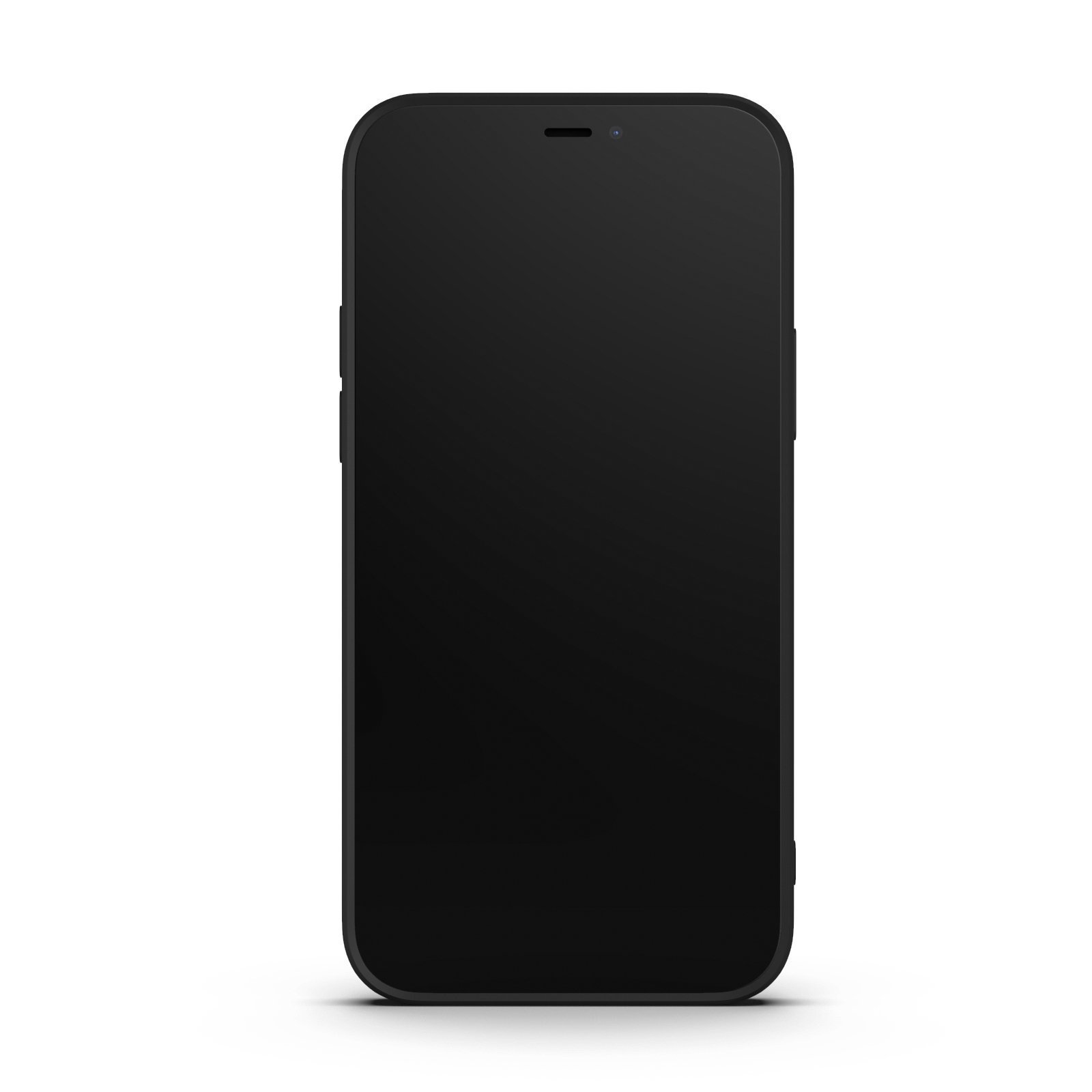 Black iPhone 12 case made from durable Liquid Silicone with a soft microfiber lining, showcasing its sleek design and protective features.