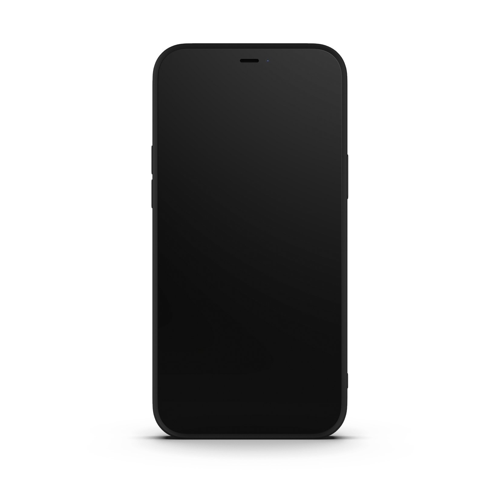 Black iPhone 12 Pro Max case made from durable Liquid Silicone with a soft microfiber lining, showcasing its sleek design and protective features.