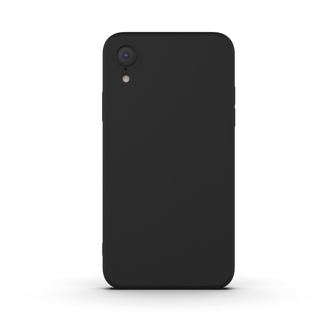 Black iPhone XR case made from durable Liquid Silicone with soft microfiber lining, showcasing its sleek design and protective features.