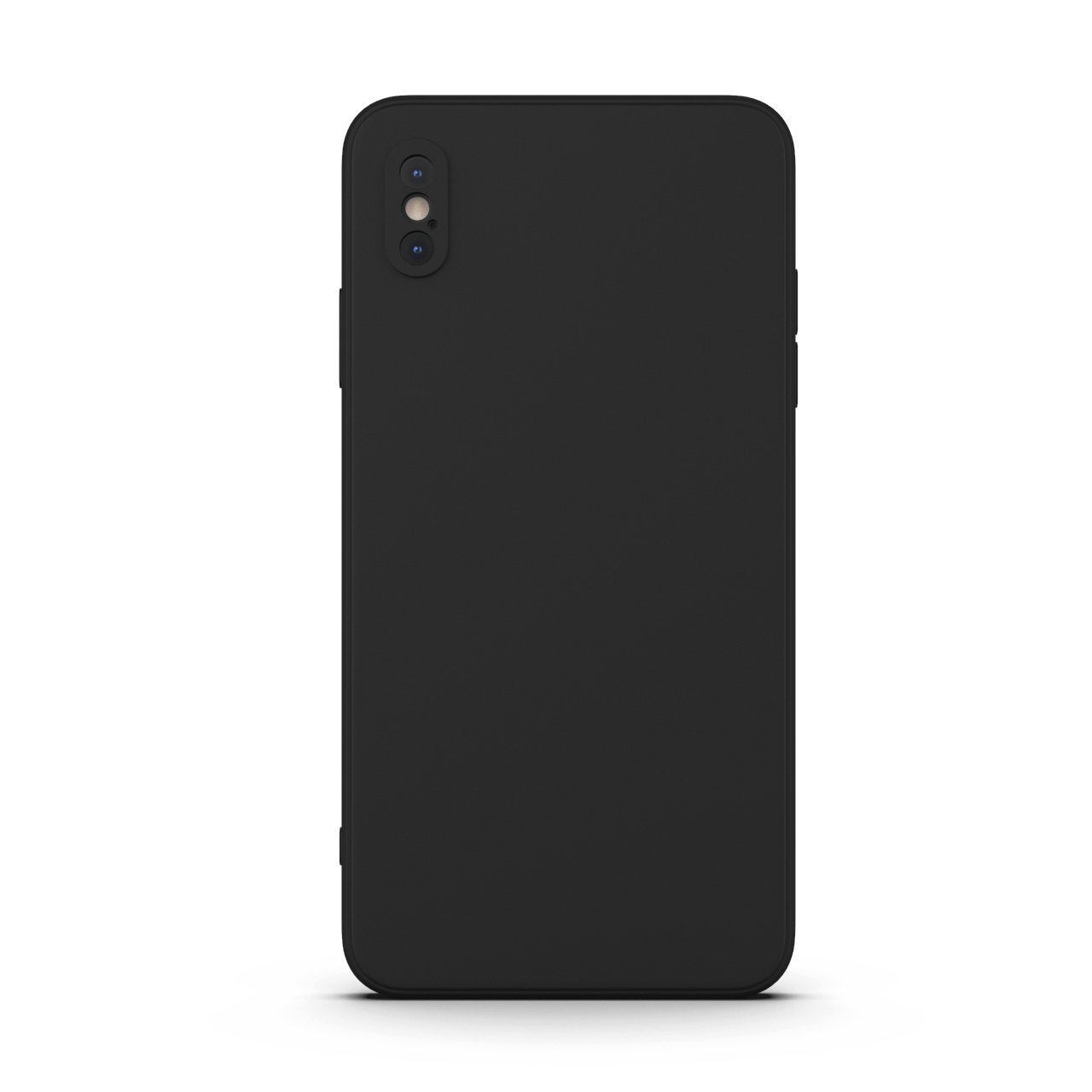 Black iPhone XS Max case made from durable Liquid Silicone with a soft microfiber lining, showcasing its sleek design and protective features.