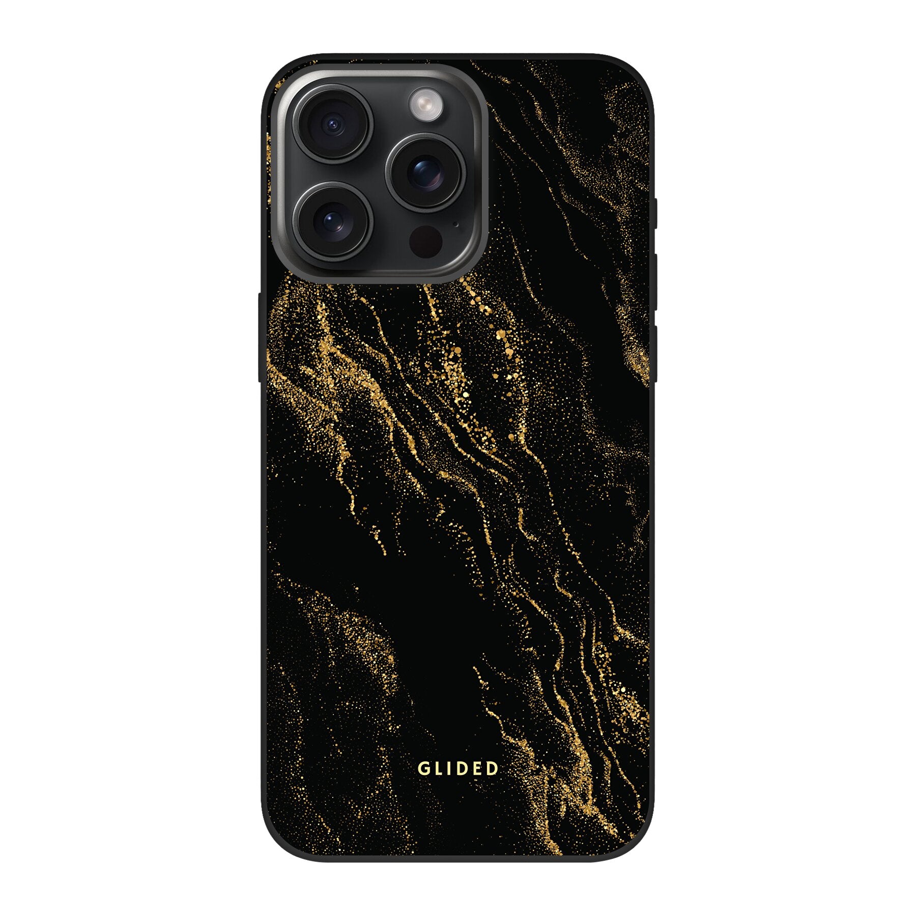 Elegante Black Marble iPhone 15 Pro Handyhülle mit luxuriösem schwarzem Marmordesign, bietet stilvollen Schutz und präzisen Zugriff auf Funktionen.