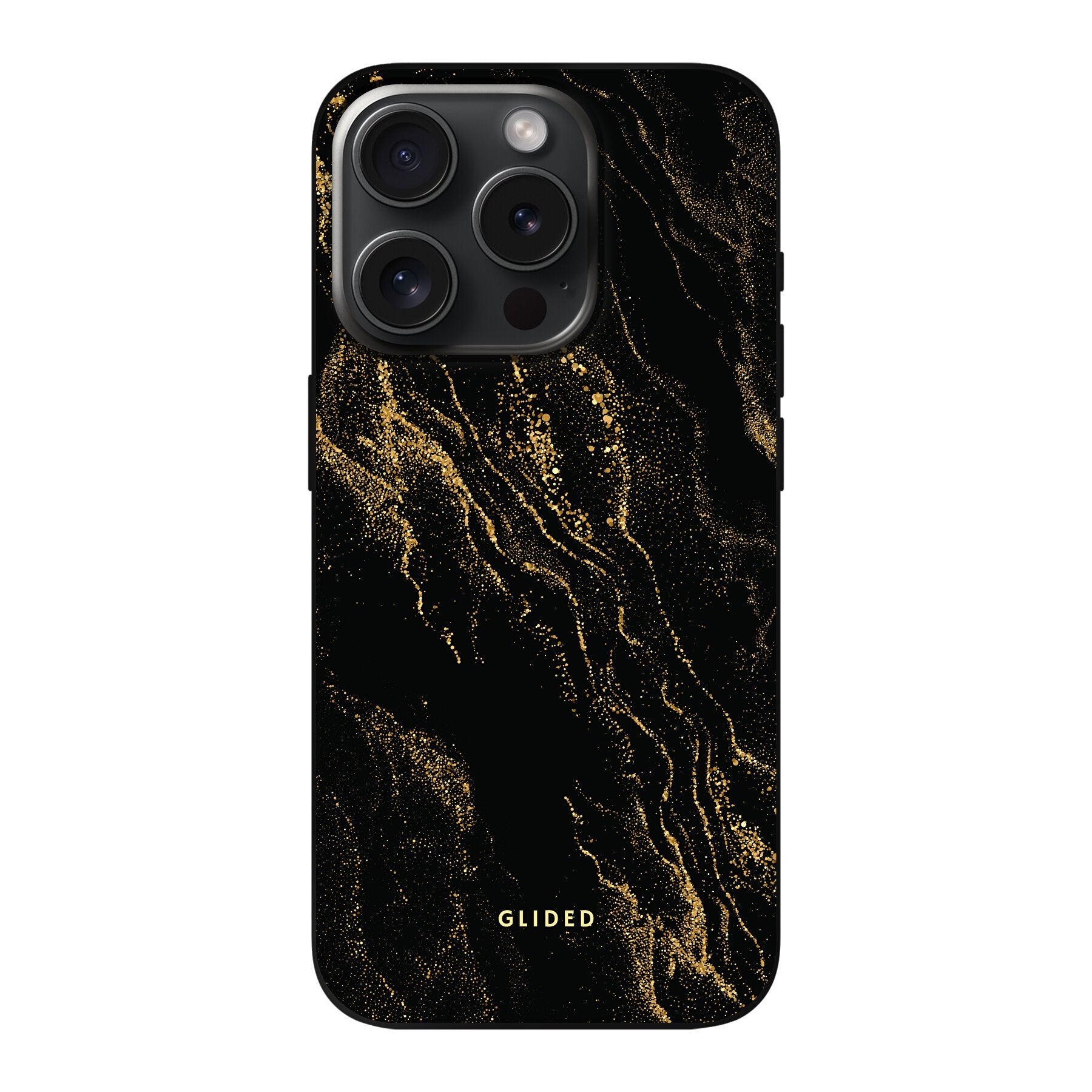 Elegante Black Marble iPhone 15 Pro Handyhülle mit luxuriösem schwarzem Marmordesign, bietet stilvollen Schutz und präzisen Zugriff auf Funktionen.