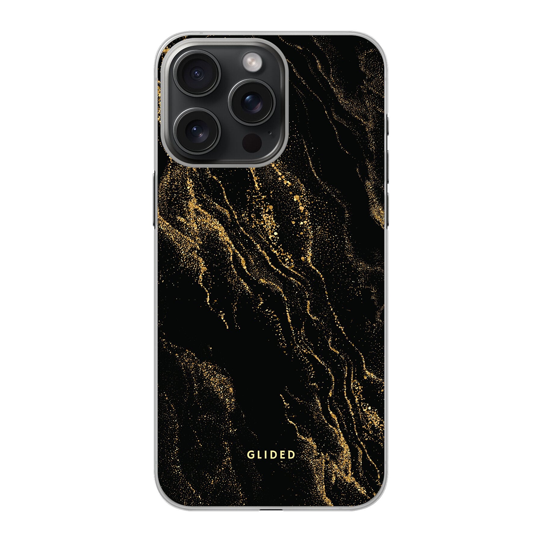 Elegante Black Marble iPhone 15 Pro Handyhülle mit luxuriösem schwarzem Marmordesign, bietet stilvollen Schutz und präzisen Zugriff auf Funktionen.