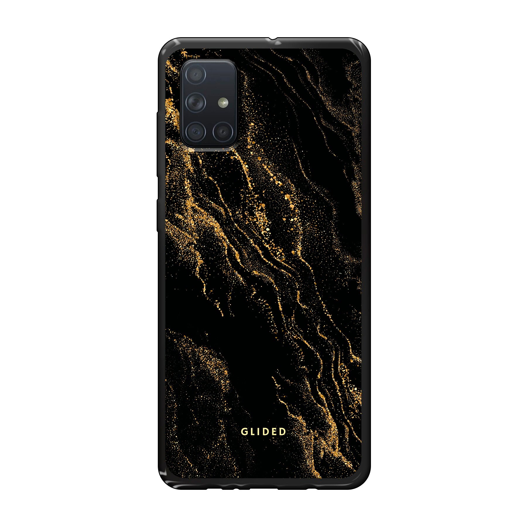 Elegante Black Marble Handyhülle für Samsung Galaxy A71 mit luxuriösem Marmordesign, bietet stilvollen Schutz und Funktionalität.