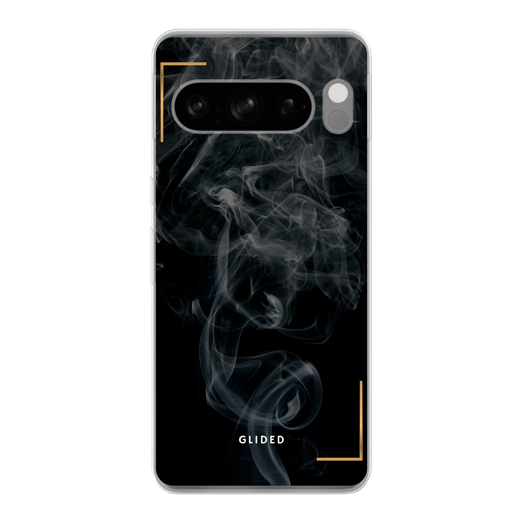 Schwarze Handyhülle mit mysteriösem Rauchdesign für Google Pixel 8 Pro, elegant und schützend.