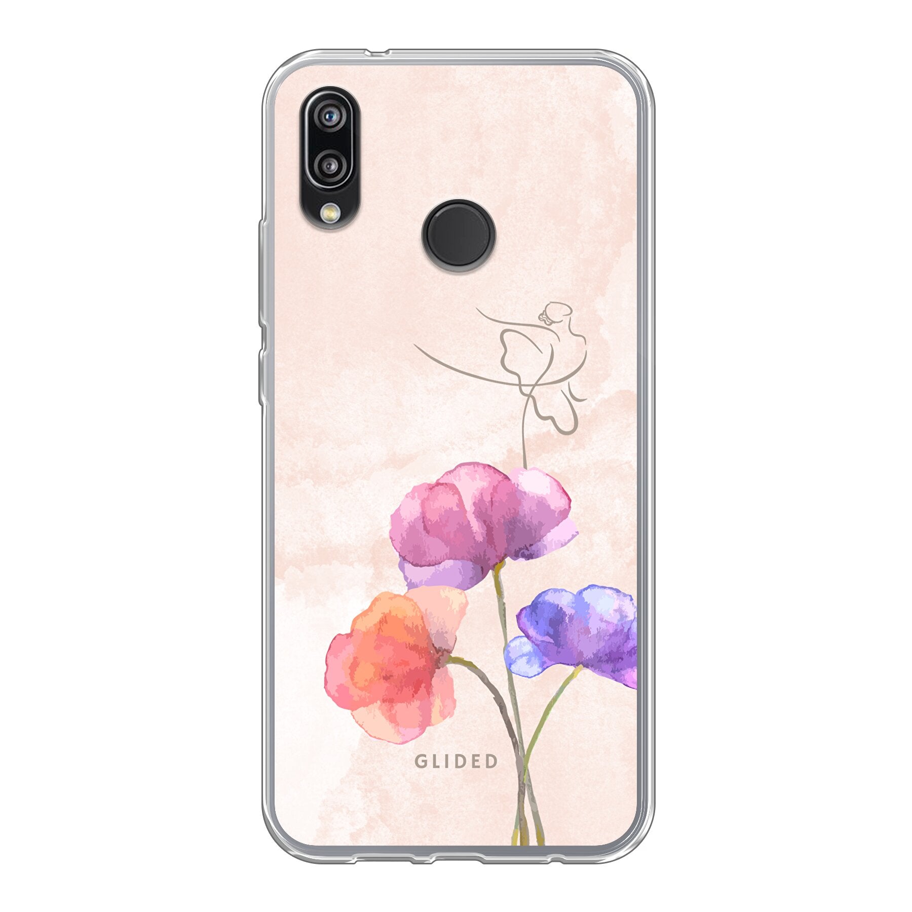 Blossom Huawei P20 Lite Handyhülle mit zartem Pastelldesign und Ballerina auf einer Blume, idealer Schutz für dein Smartphone.