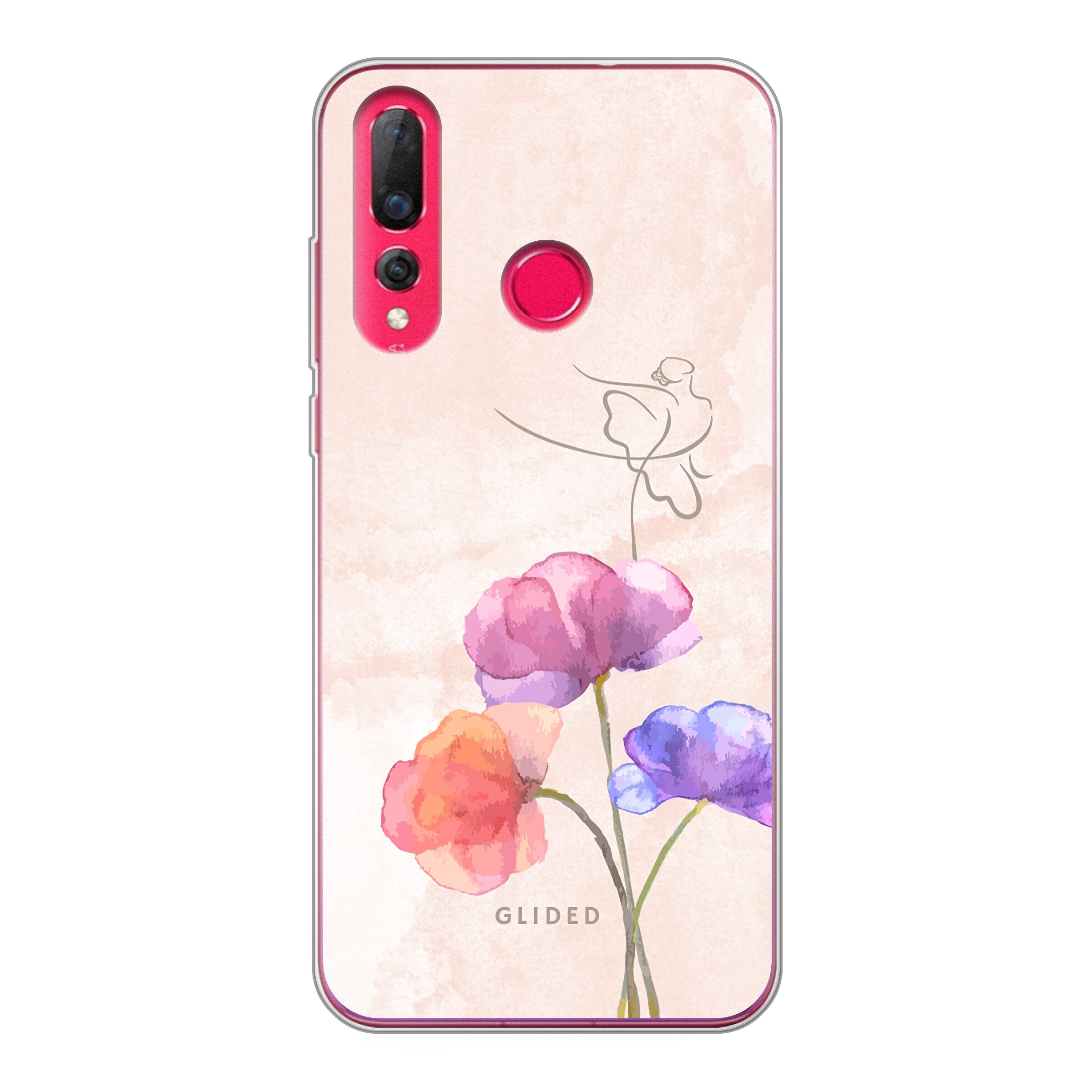 Blossom Huawei P30 Lite Handyhülle mit Ballerina-Design auf einer Blume in zarten Pastellfarben.