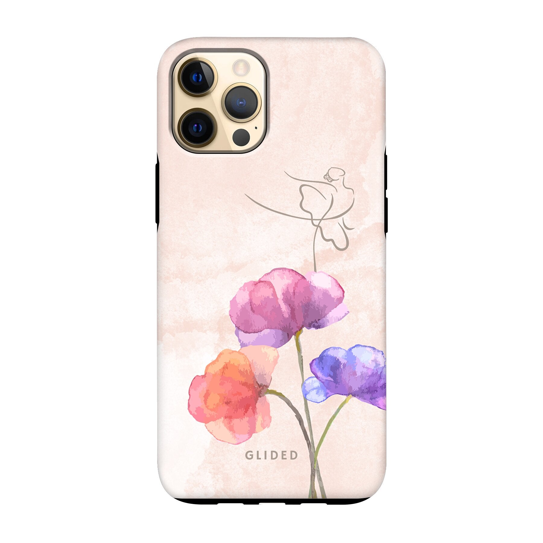 Blossom iPhone 12 Pro Max Handyhülle mit Ballerina auf einer Blume in zarten Pastellfarben, stilvoll und schützend.