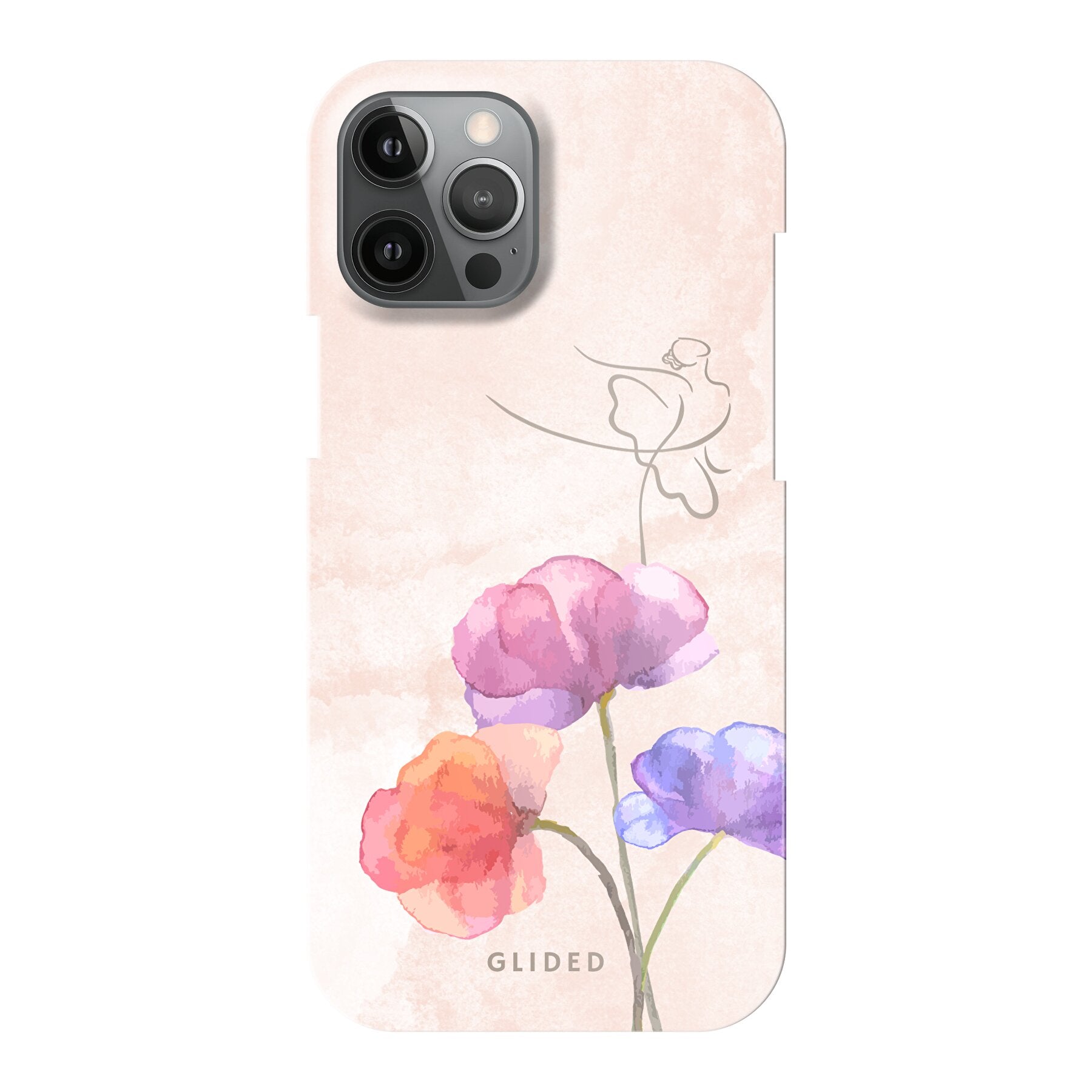 Blossom iPhone 12 Pro Max Handyhülle mit Ballerina auf einer Blume in zarten Pastellfarben, stilvoll und schützend.