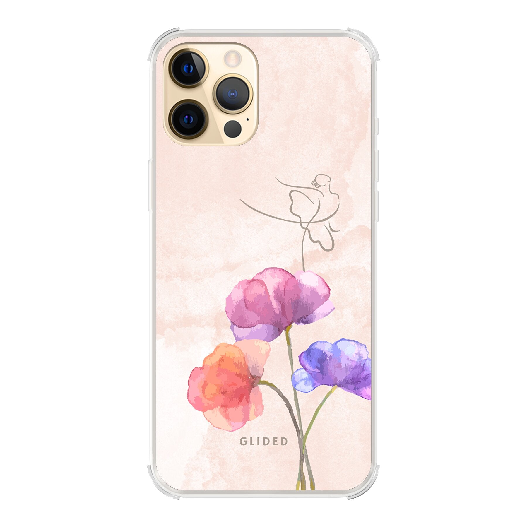 Blossom iPhone 12 Pro Max Handyhülle mit Ballerina auf einer Blume in zarten Pastellfarben, stilvoll und schützend.