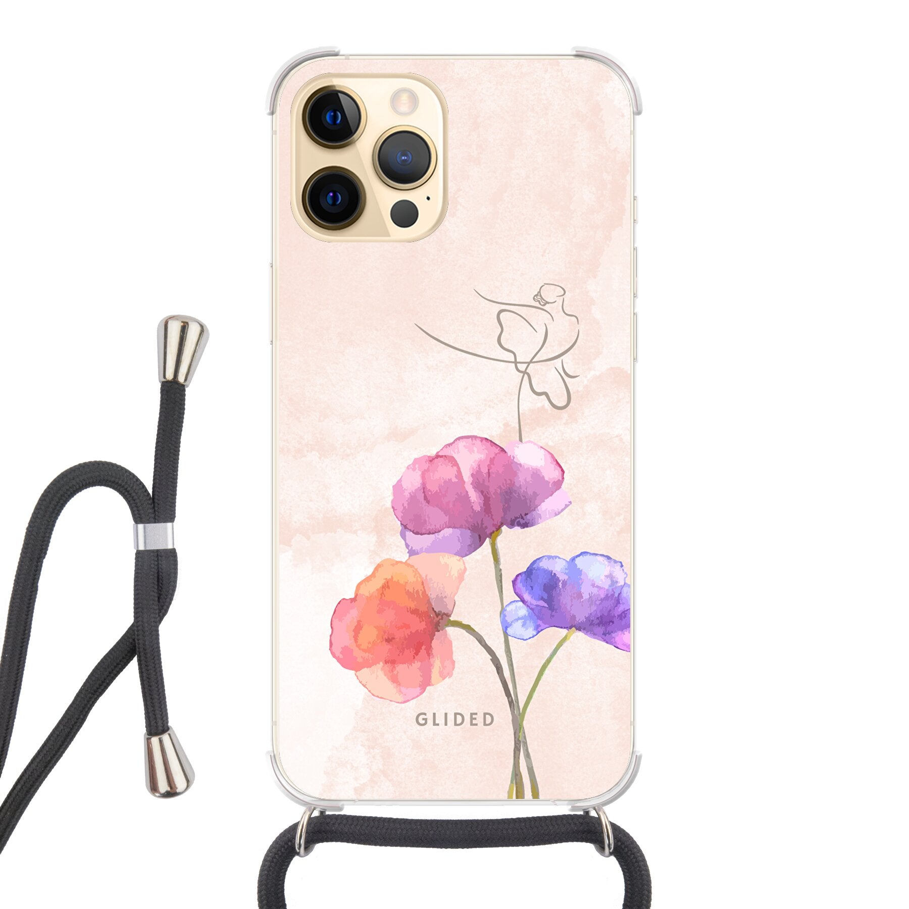 Blossom iPhone 12 Pro Max Handyhülle mit Ballerina auf einer Blume in zarten Pastellfarben, stilvoll und schützend.