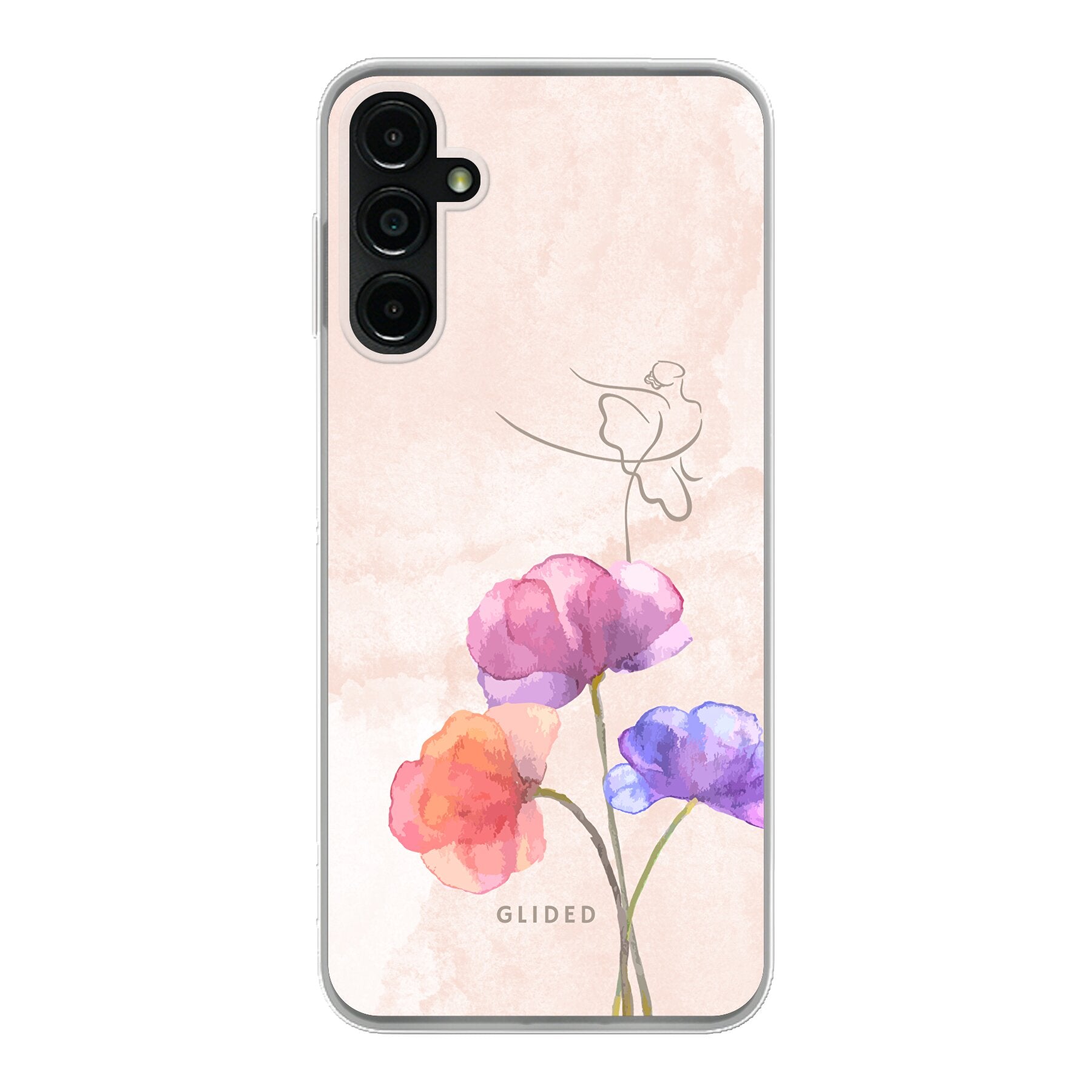 Blossom Handyhülle für Samsung Galaxy A14 5G mit Ballerina-Design auf einer Blume in zarten Pastellfarben.