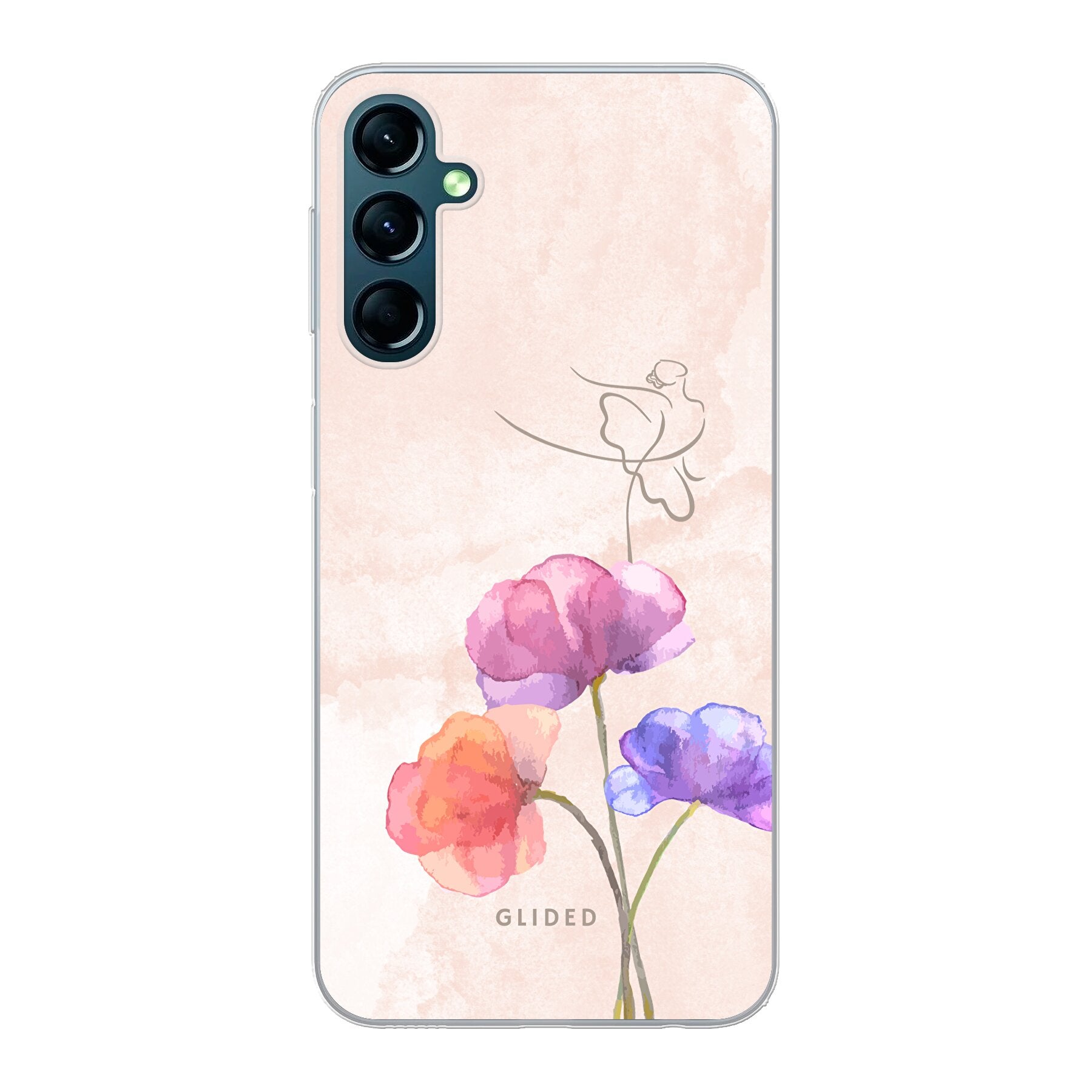 Blossom Handyhülle für Samsung Galaxy A24 4g mit Ballerina-Design auf einer Blume in zarten Pastellfarben.