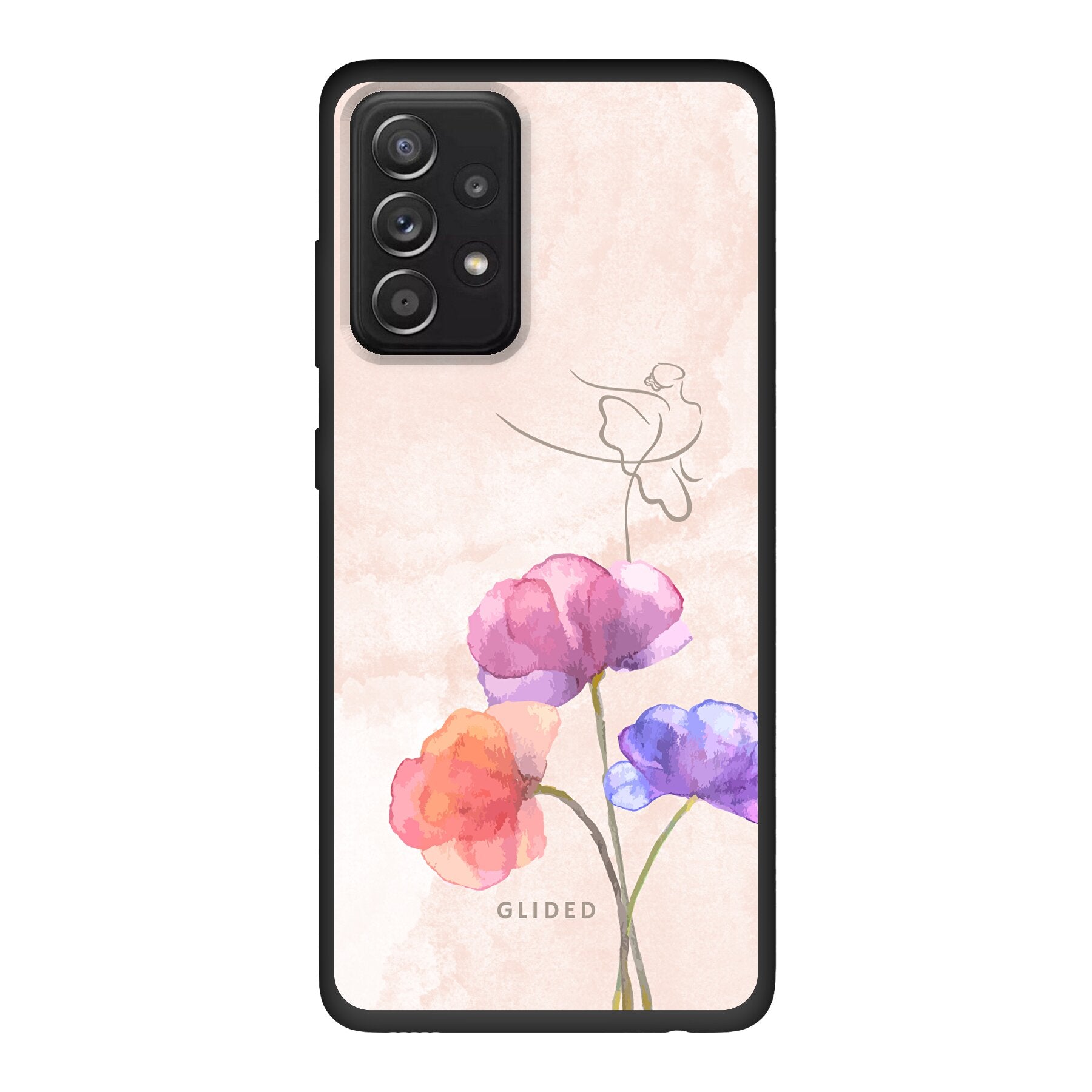 Blossom Handyhülle für Samsung Galaxy A52 mit Ballerina-Design auf einer Blume in zarten Pastellfarben.