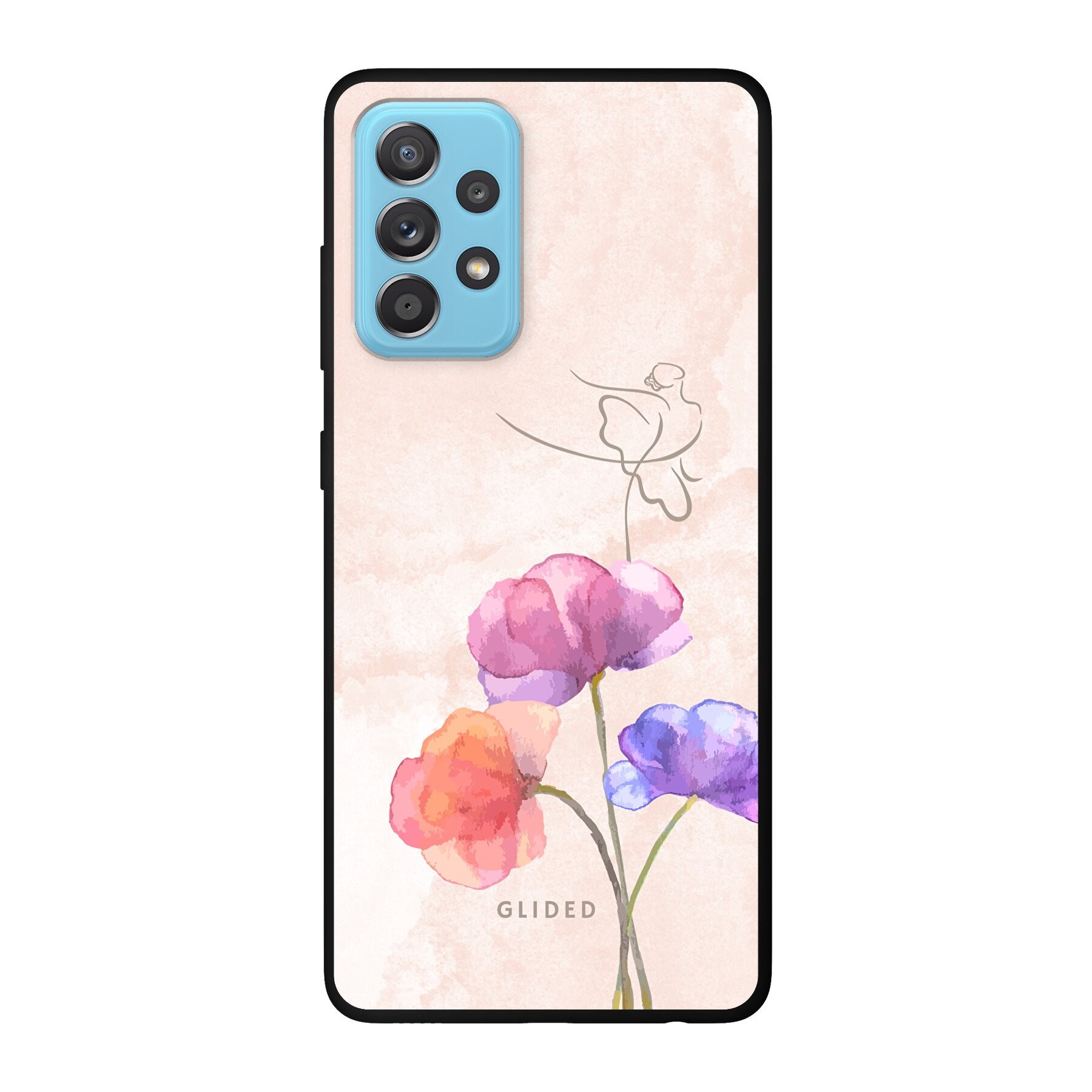 Blossom Handyhülle für Samsung Galaxy A52 mit Ballerina-Design auf einer Blume in zarten Pastellfarben.