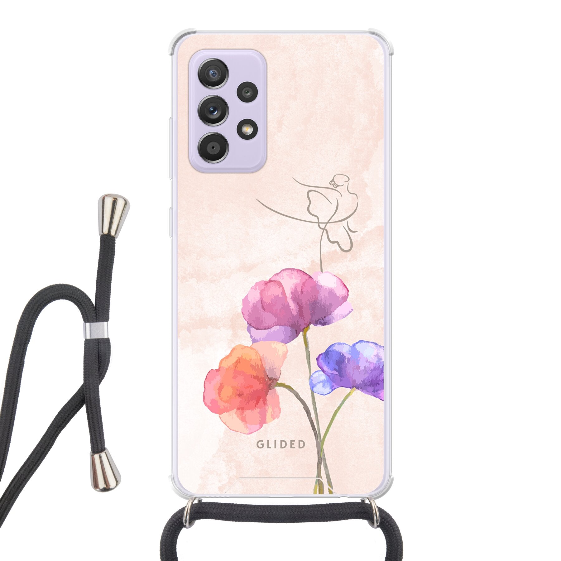 Blossom Handyhülle für Samsung Galaxy A52 mit Ballerina-Design auf einer Blume in zarten Pastellfarben.