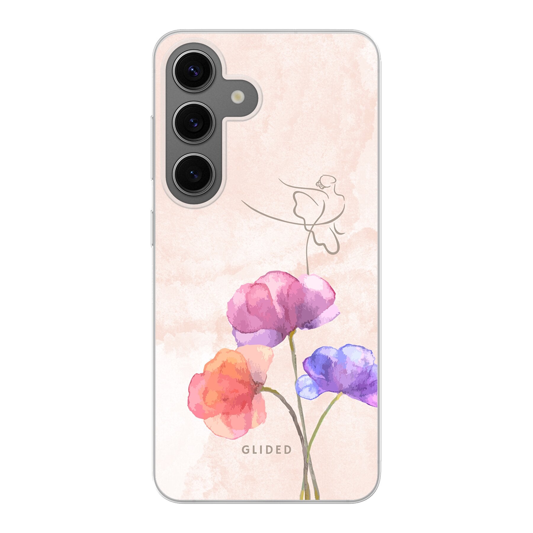 Blossom Handyhülle für Samsung Galaxy S24 mit zartem Ballerina-Design auf einer Blume in Pastellfarben, idealer Schutz und stilvolles Accessoire.