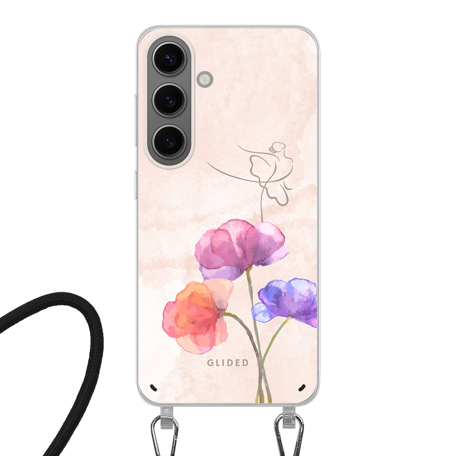 Blossom Handyhülle für Samsung Galaxy S24 mit zartem Ballerina-Design auf einer Blume in Pastellfarben, idealer Schutz und stilvolles Accessoire.