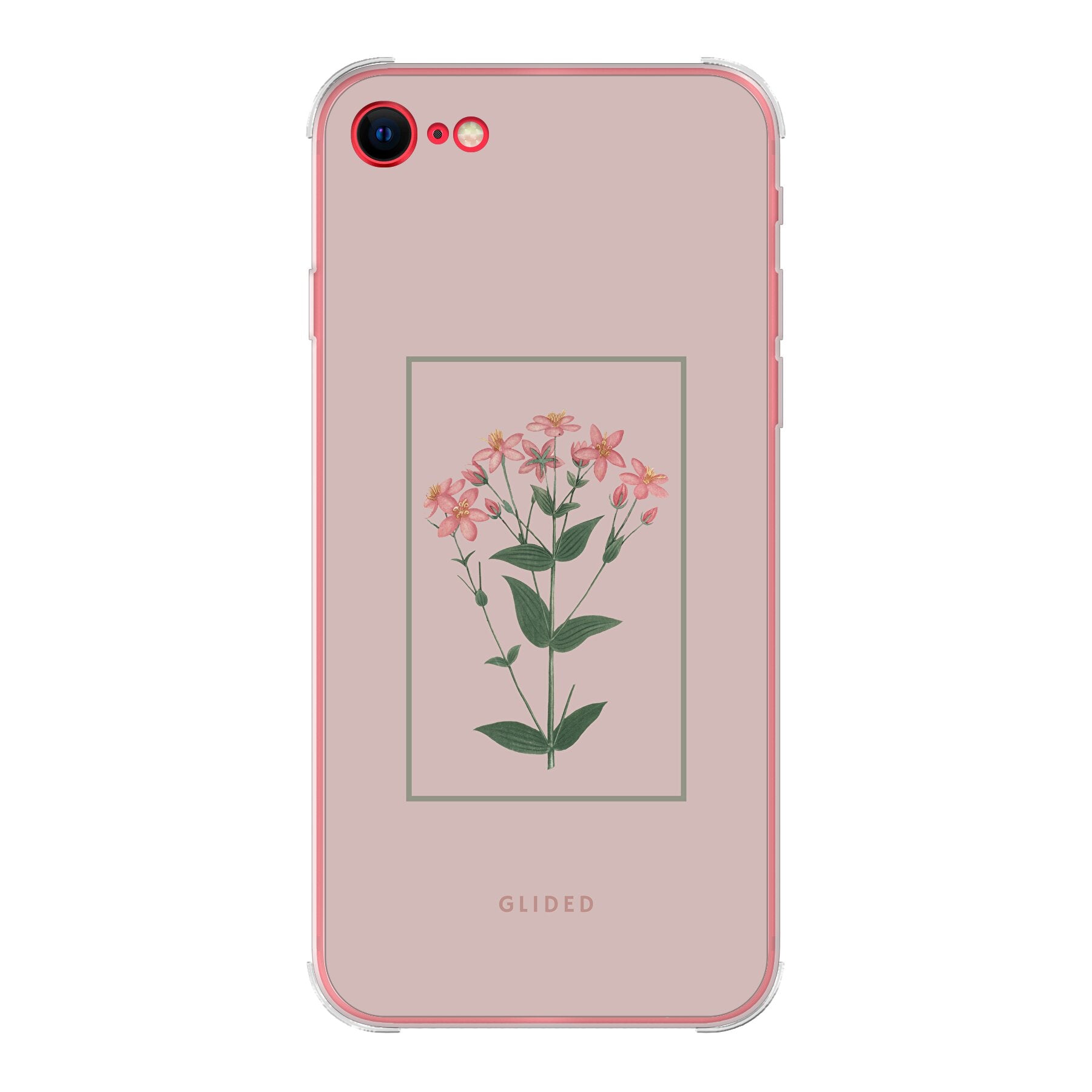 Blossy iPhone 8 Handyhülle mit rosafarbenen Blumen auf beigem Hintergrund, stilvoll und schützend.