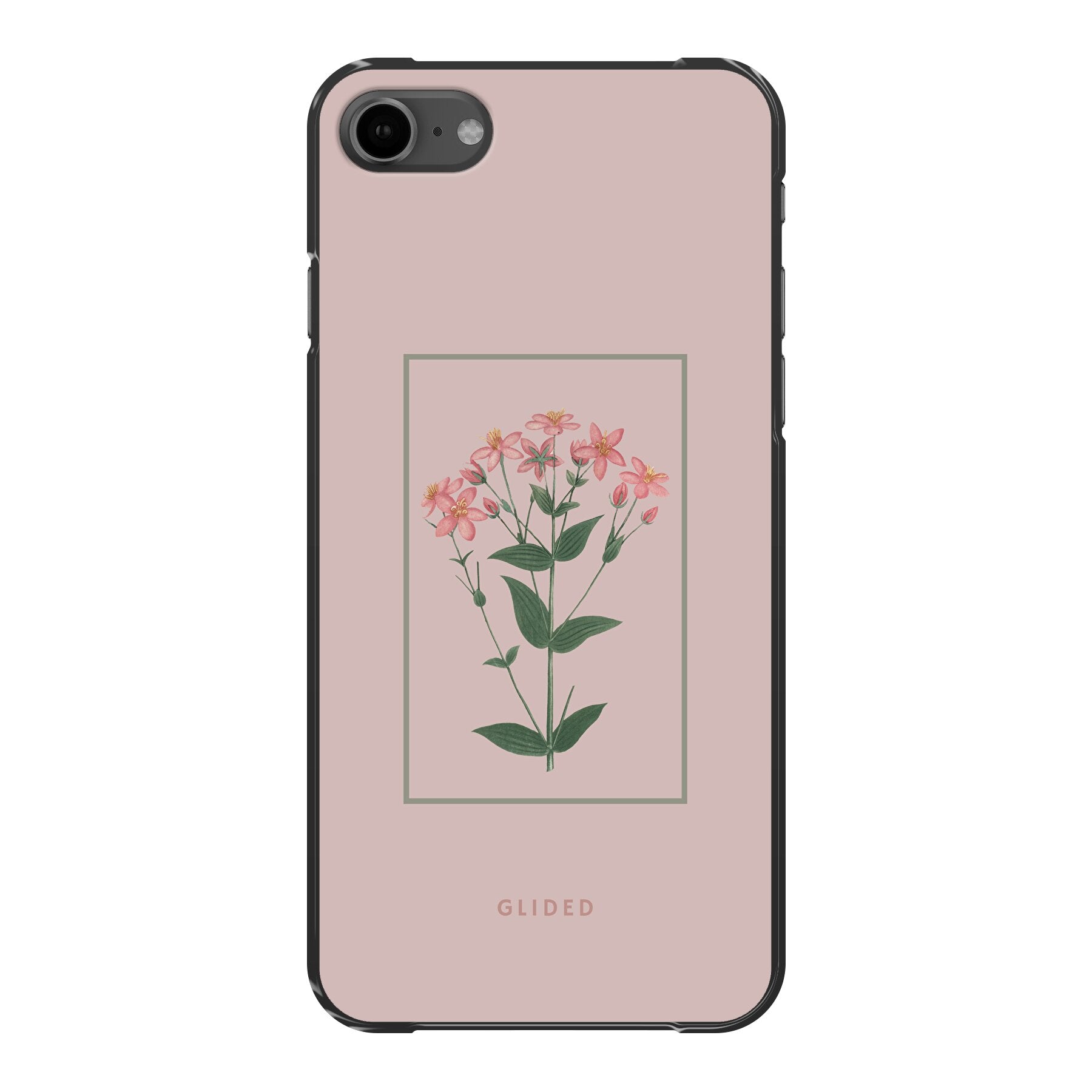 Blossy iPhone 8 Handyhülle mit rosafarbenen Blumen auf beigem Hintergrund, stilvoll und schützend.