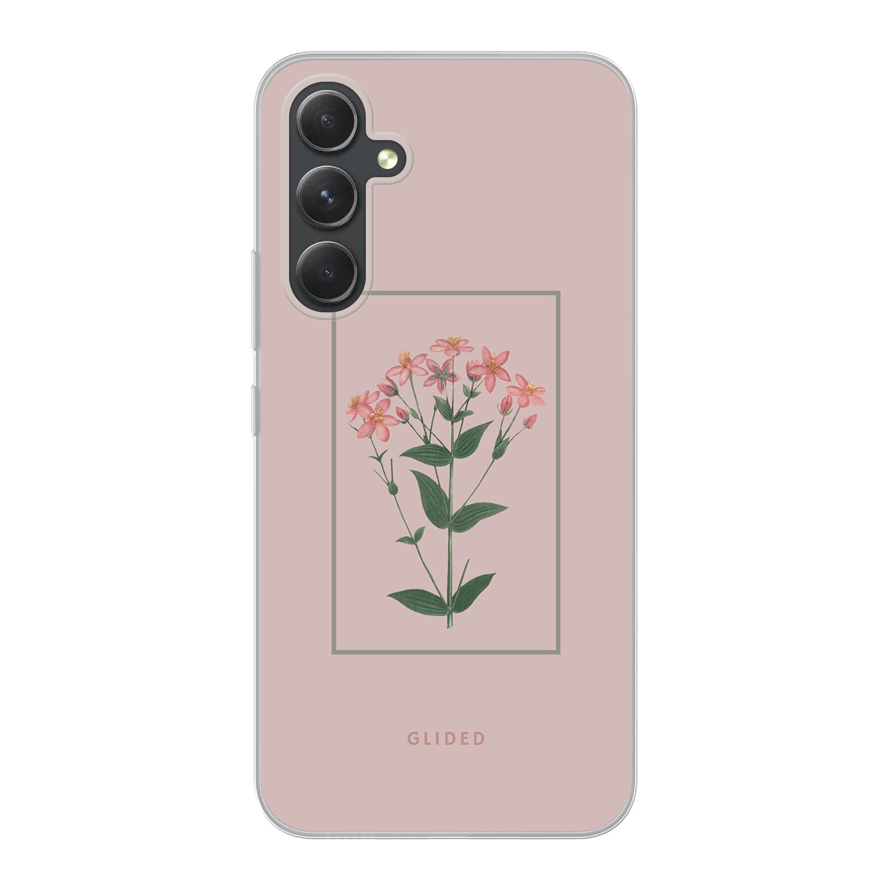 Blossy Samsung Galaxy A54 5G Handyhülle mit rosane Blumen auf beigem Hintergrund, stilvoll und schützend.