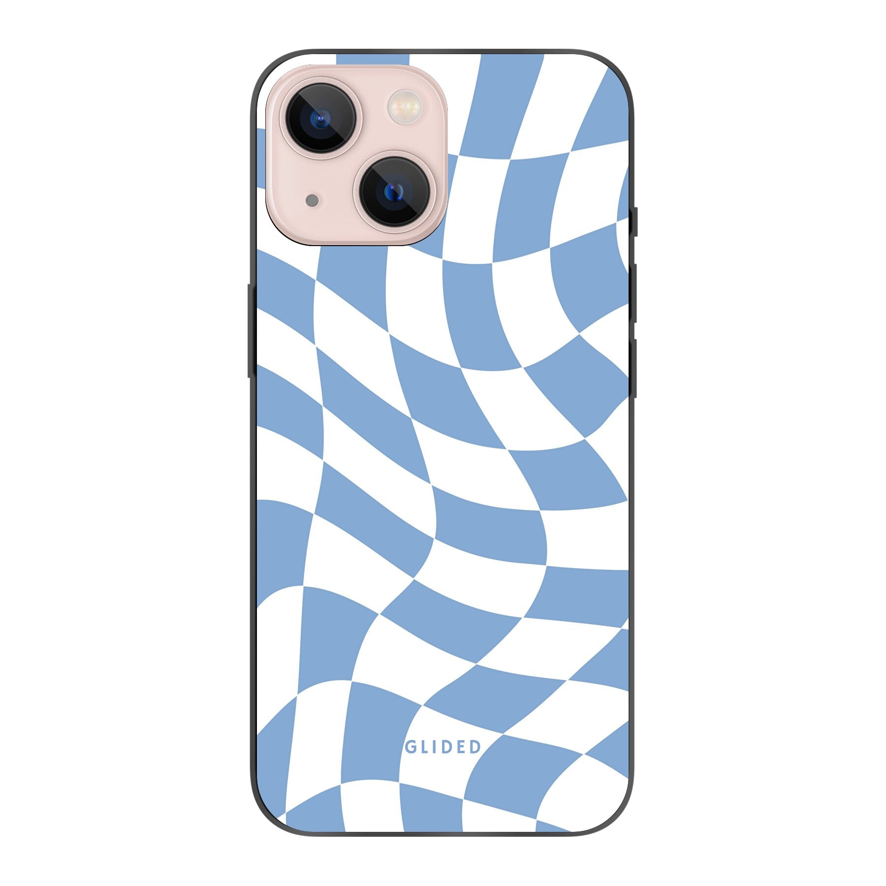 Elegante Blue Chess iPhone 13 mini Hülle mit Schachbrettmuster in verschiedenen Blautönen, idealer Schutz und stilvolles Design.