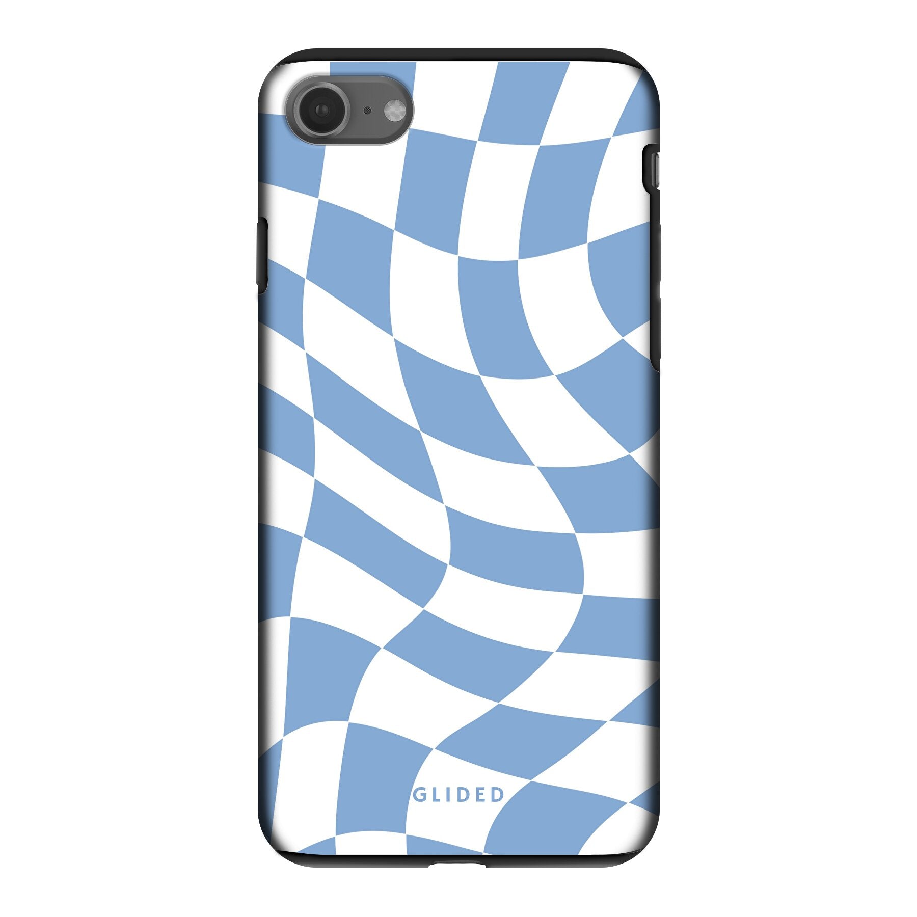 Elegante Blue Chess iPhone 7 Hülle mit Schachbrettmuster in verschiedenen Blautönen, idealer Schutz und stilvolles Design.