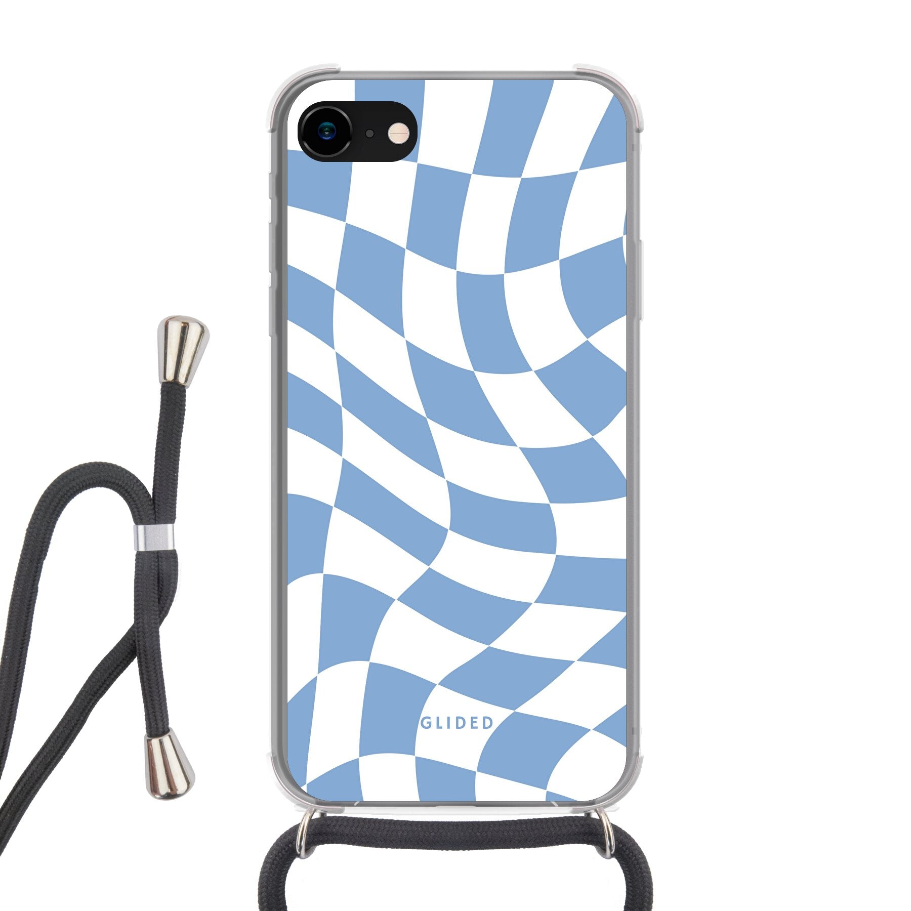 Elegante Blue Chess iPhone 7 Hülle mit Schachbrettmuster in verschiedenen Blautönen, idealer Schutz und stilvolles Design.