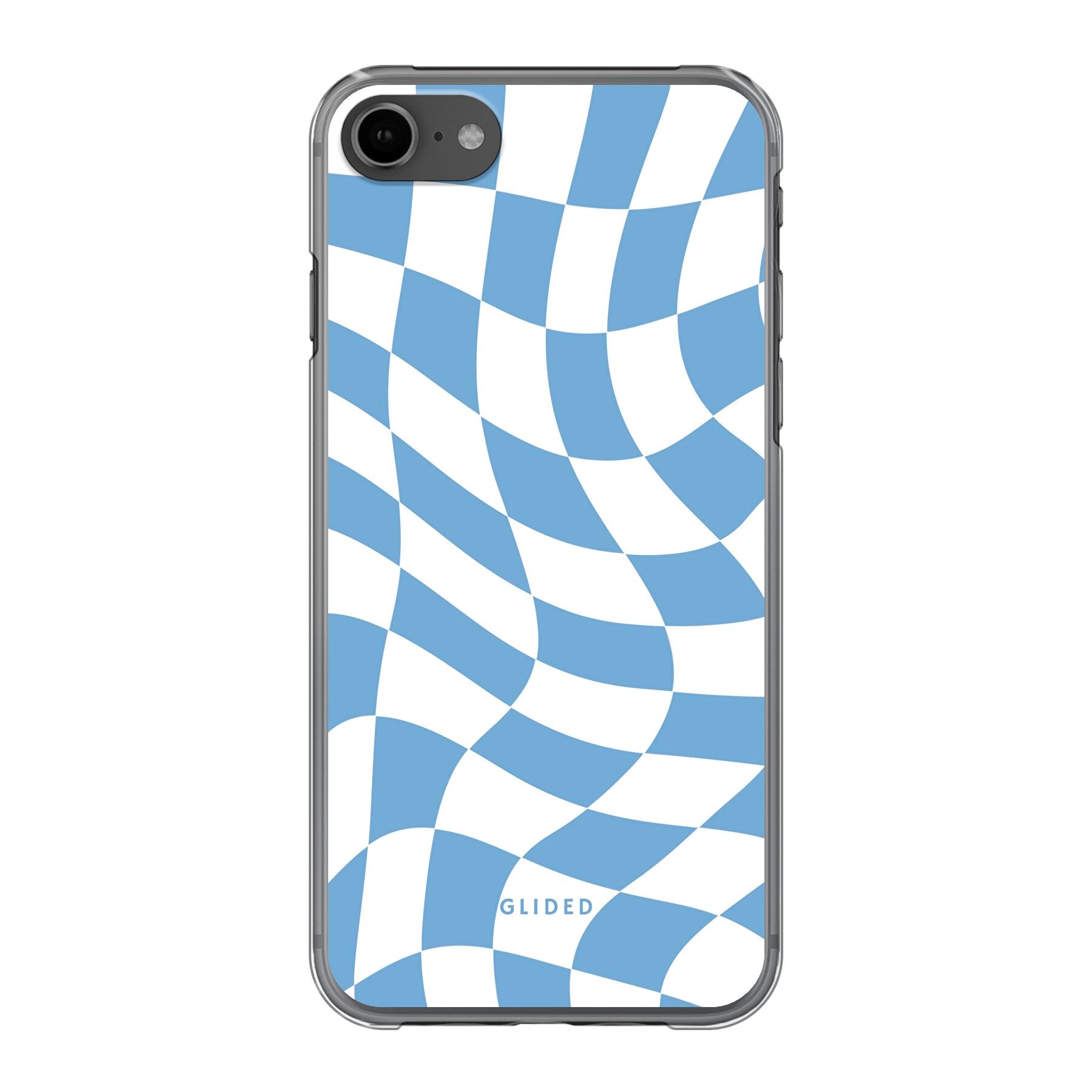 Elegante Blue Chess iPhone 7 Hülle mit Schachbrettmuster in verschiedenen Blautönen, idealer Schutz und stilvolles Design.